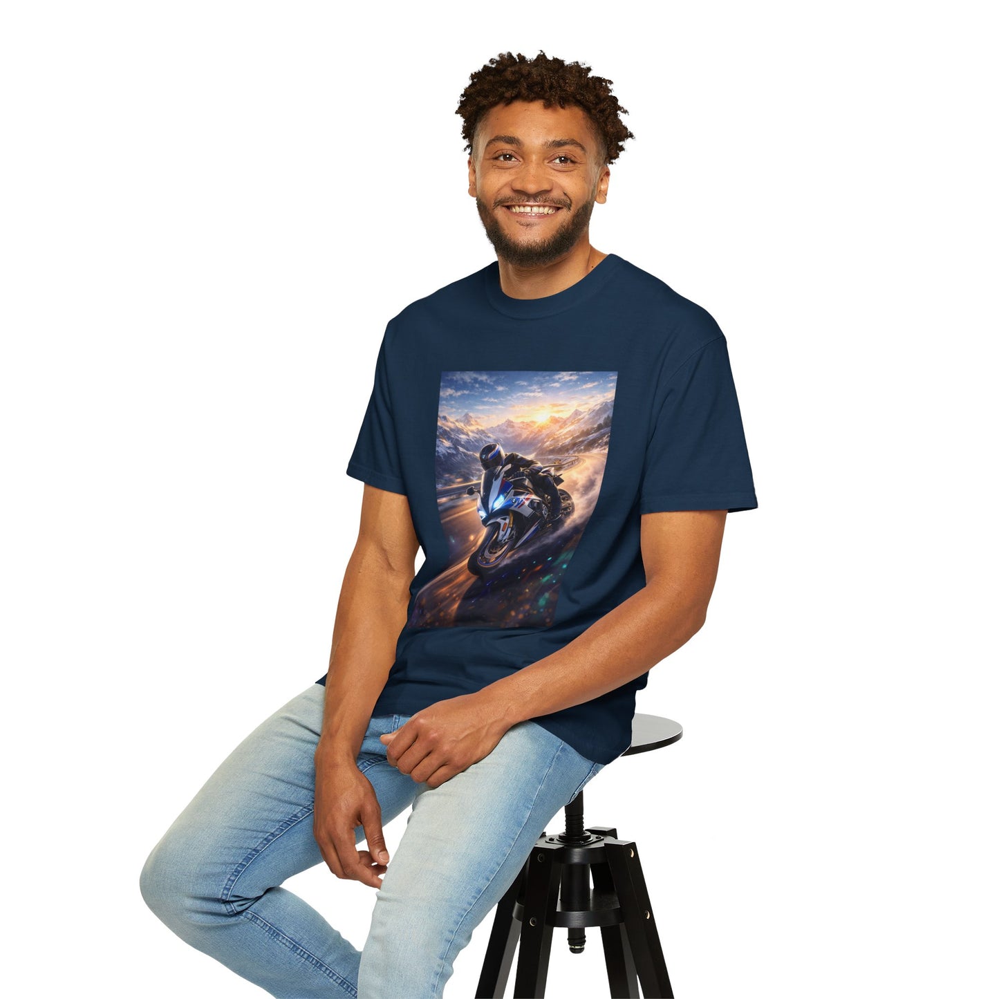 BMW S1000RR ALPINE GHOST RIDE - T‑Shirt — Sportbike Skyline Graphic Tee