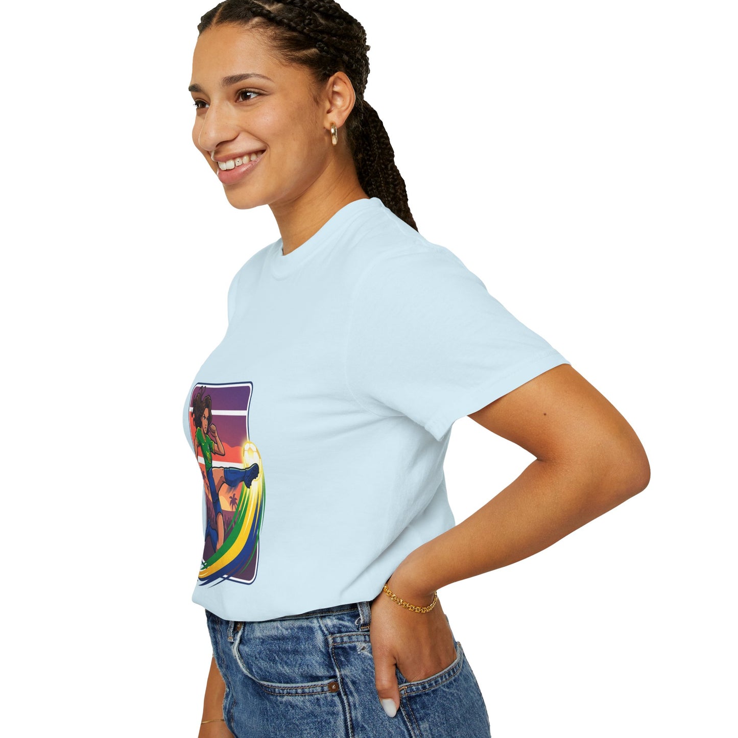 Surfing Sunset T-Shirt — Girl Surfer Rainbow Wave Graphic Tee