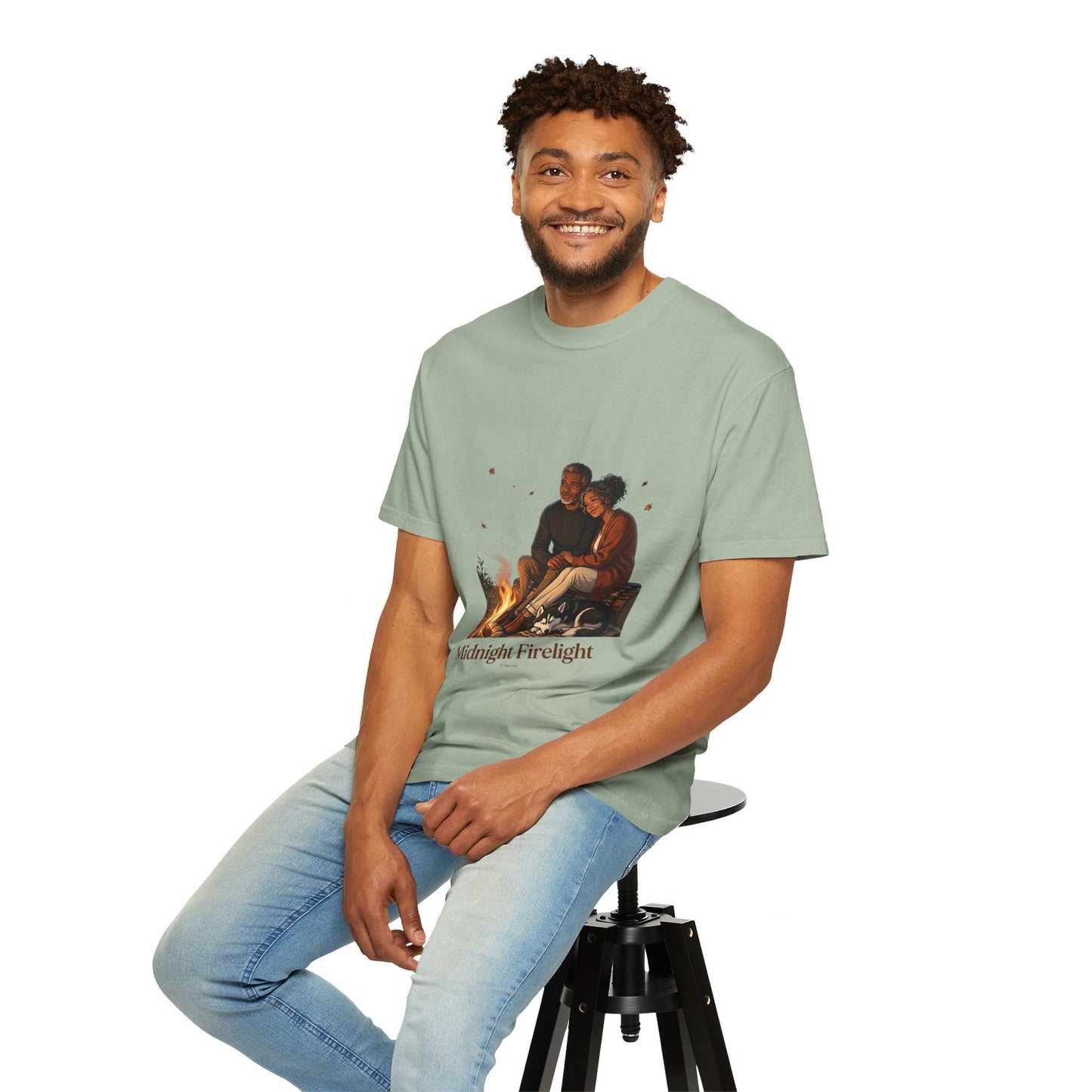 Midnight Firelight T-Shirt — Cozy Couple Campfire Graphic Tee