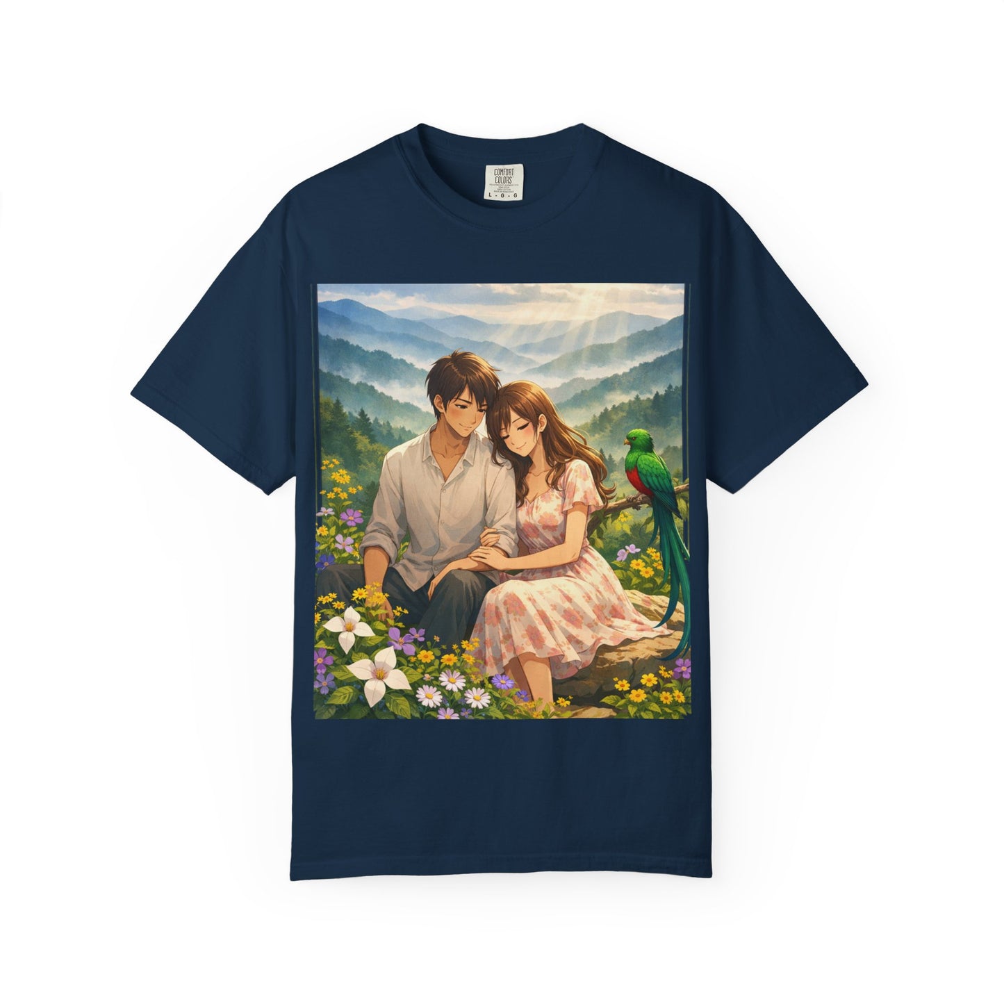 Romantic Anime Couple T-Shirt — Sunset Meadow Illustration