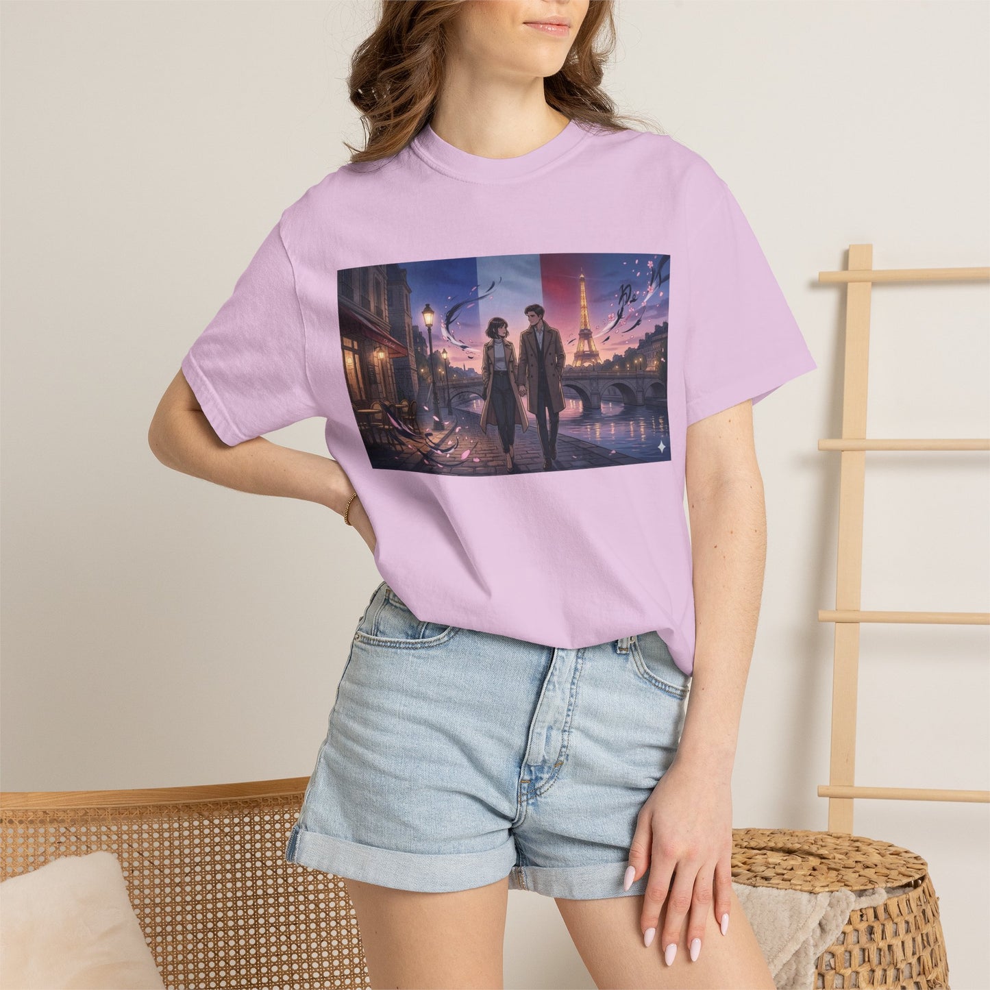 T-Shirt — Romantic City Night Stroll Illustration