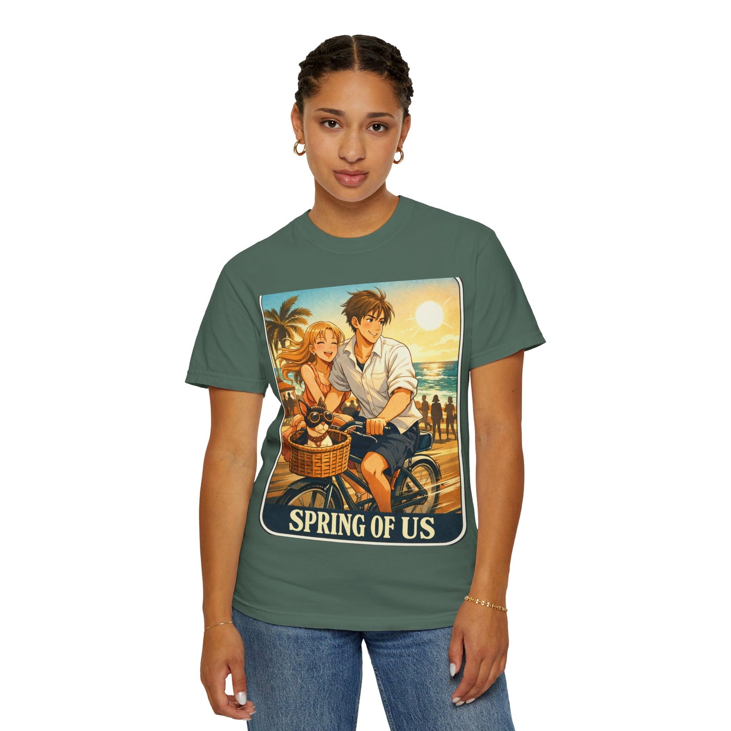 Spring of Us T-Shirt — Vintage Beach Couple Bicycle Design