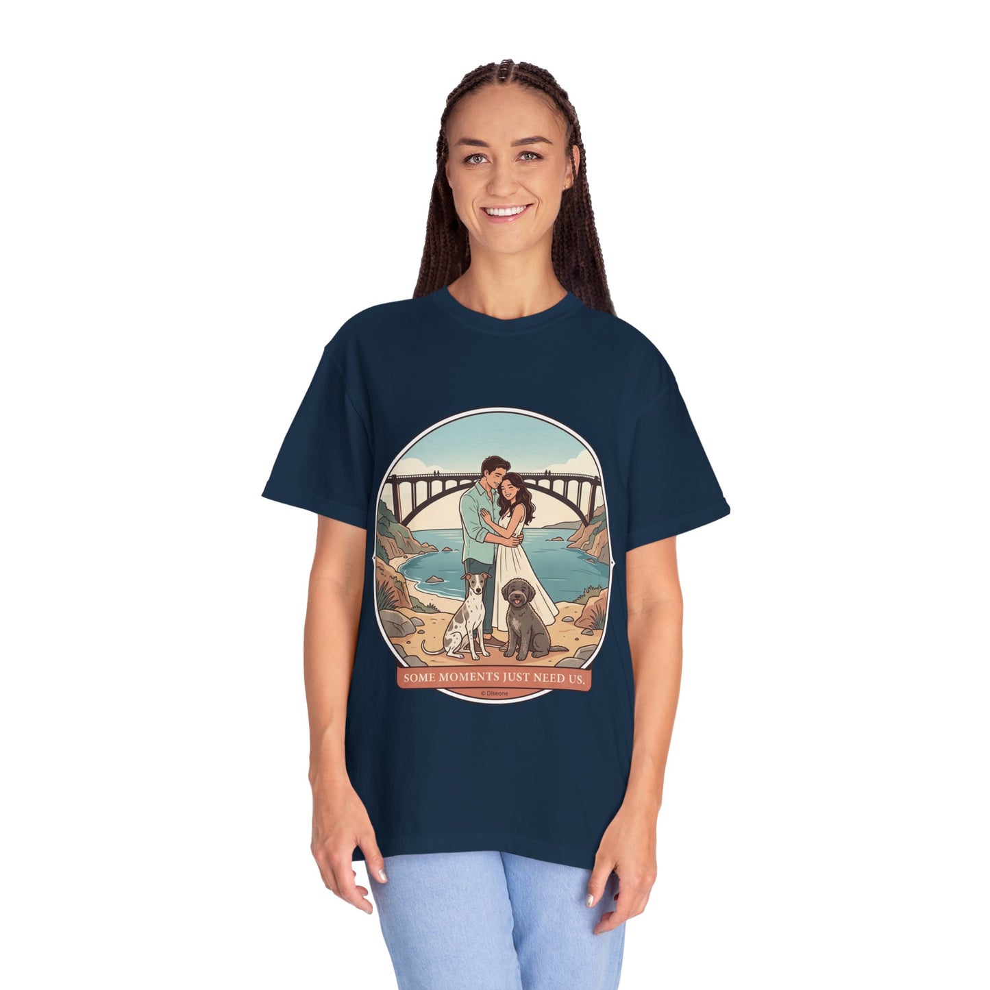 T-Shirt — Romantic Coastal Couples Tee “Some Moments Are Forever” with Dogs