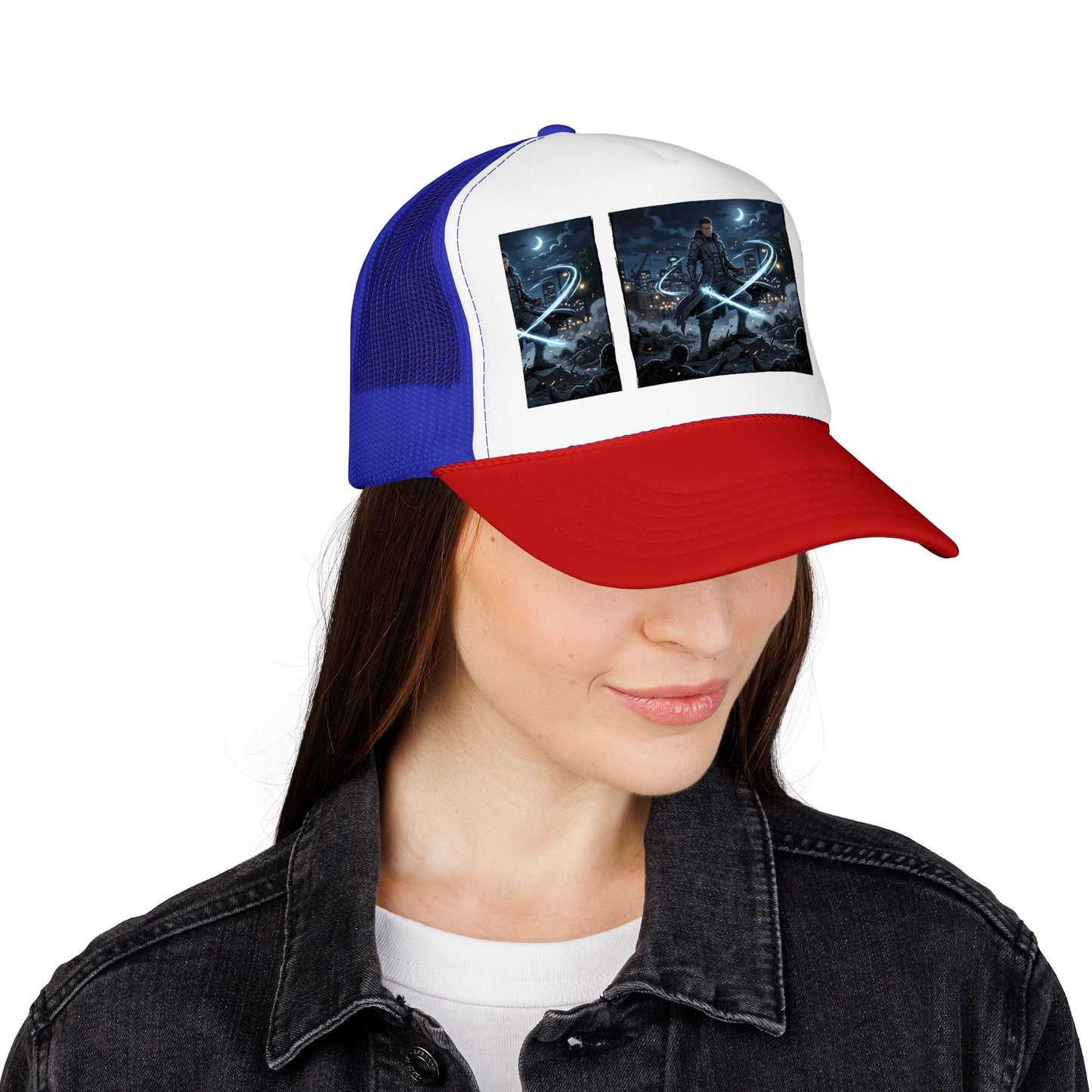 Trucker Hat — Neon Samurai Triptych Foam Trucker Cap