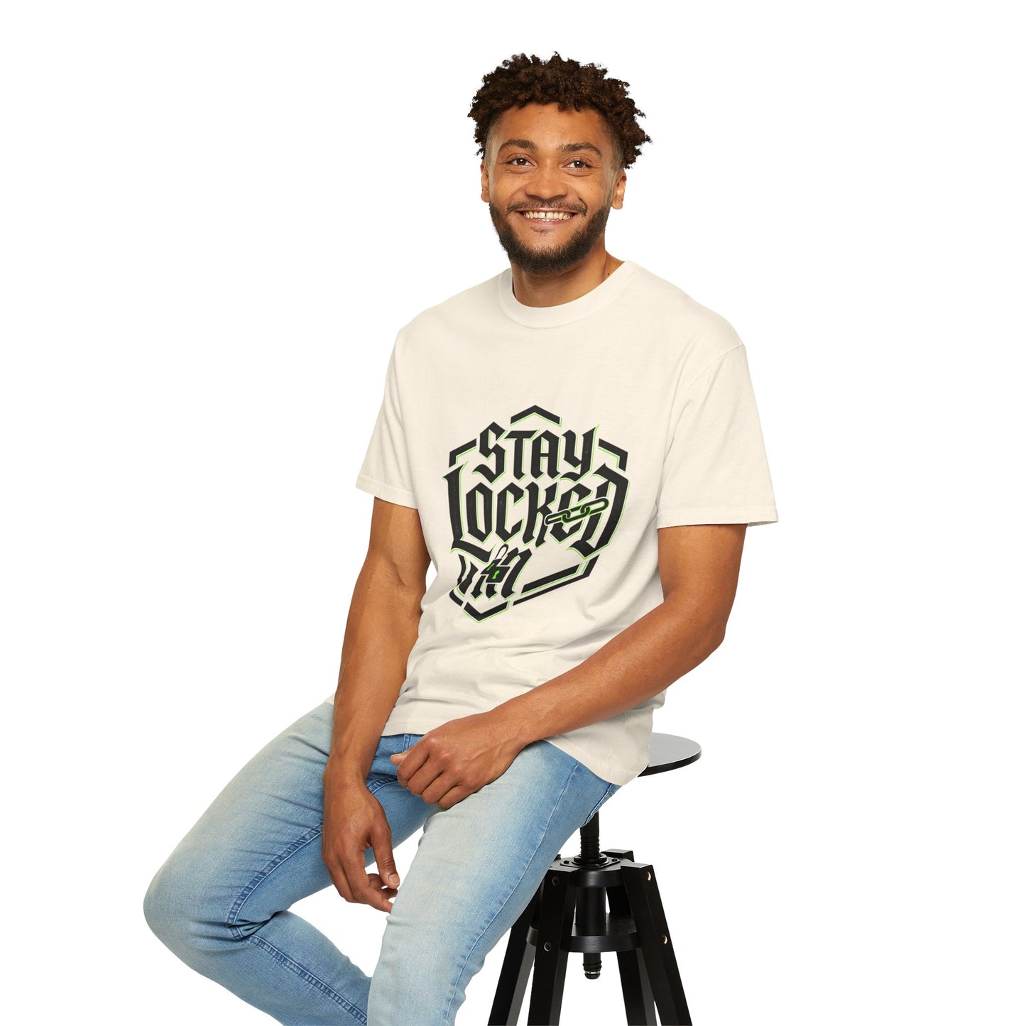 Stay Locked In T-Shirt — Bold Gothic Logo Tee