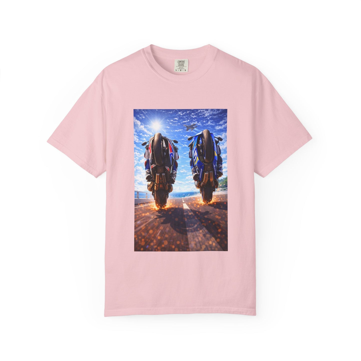 Motorcycle Sunset T-Shirt — Two Bikes Riding Into the Horizon