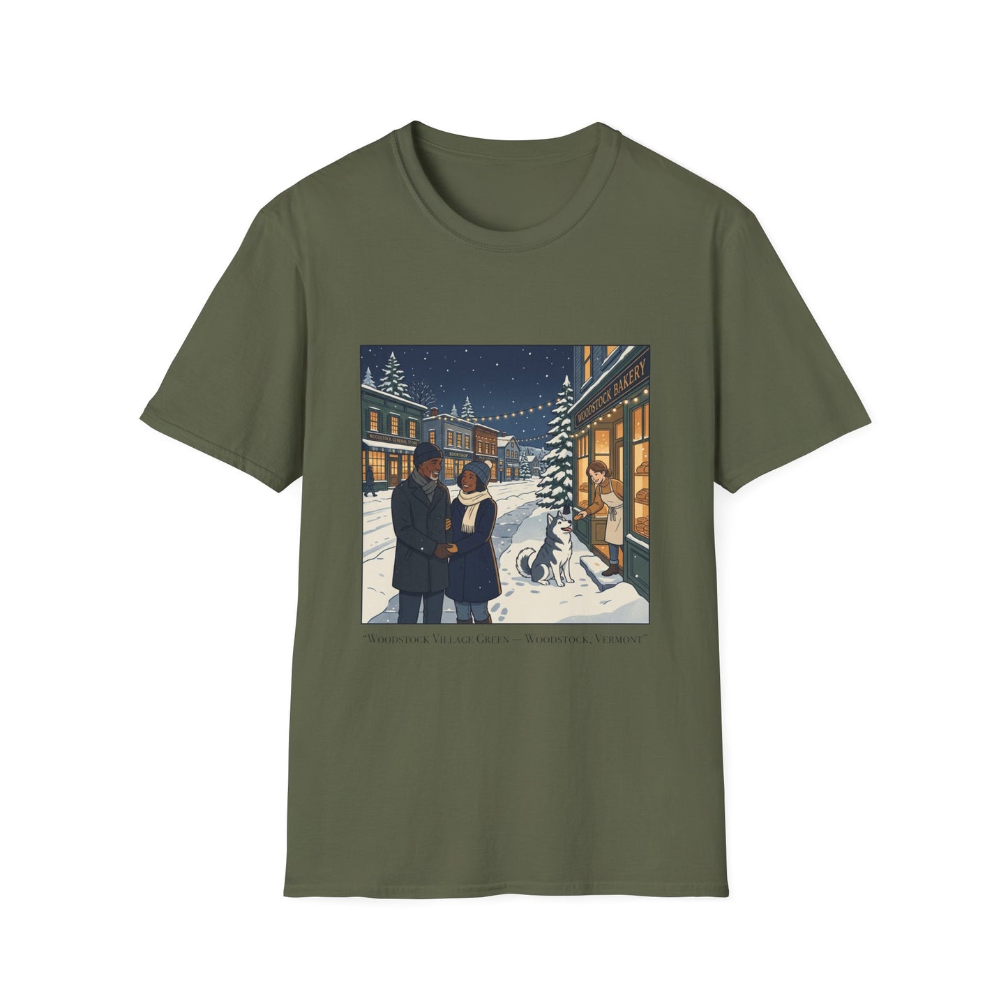 Winter String Lights Stroll T-Shirt — Cozy Holiday Street Scene Graphic Tee