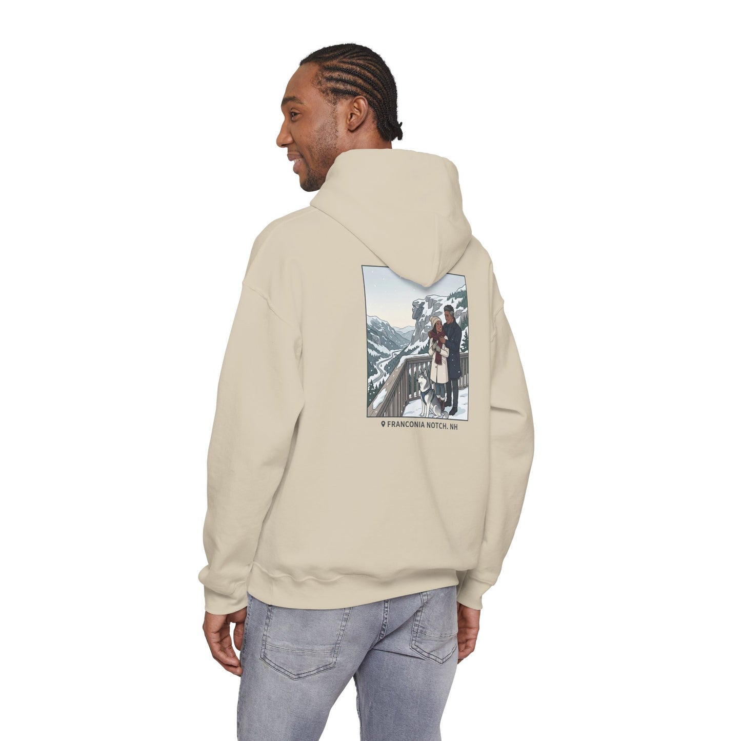Winter Couple Photo Hoodie — Vintage Alps Travel Graphic Sweatshirt