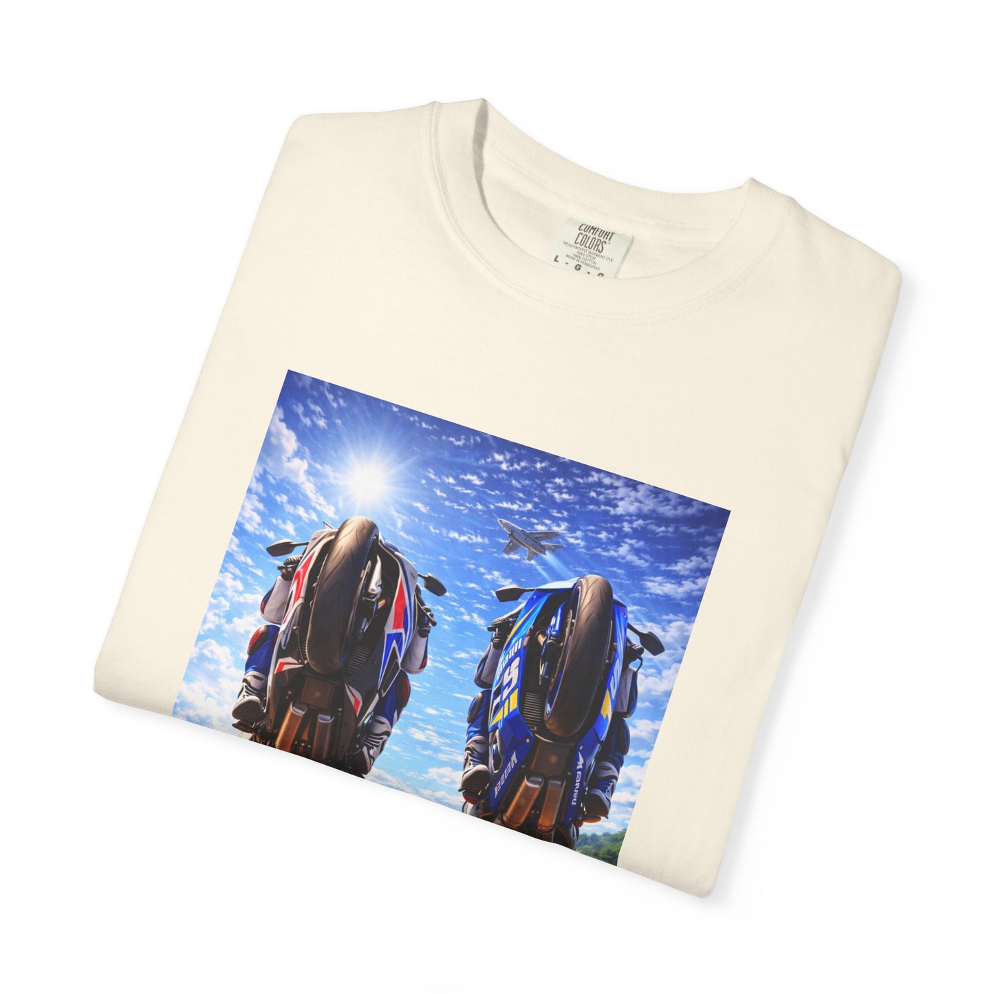 Motorcycle Sunset T-Shirt — Two Bikes Riding Into the Horizon