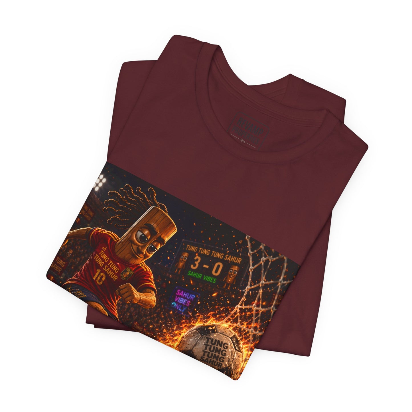Tung Tung Tung Sahur Soccer Kick Firestorm Graphic Tee — ‘Goal’ Animated Kick Design