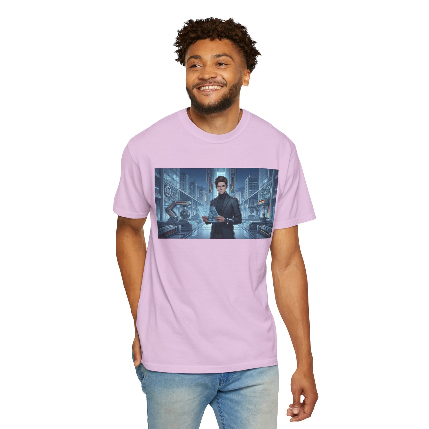 Cyberpunk Detective T-Shirt — Futuristic Noir Cityscape Graphic Tee