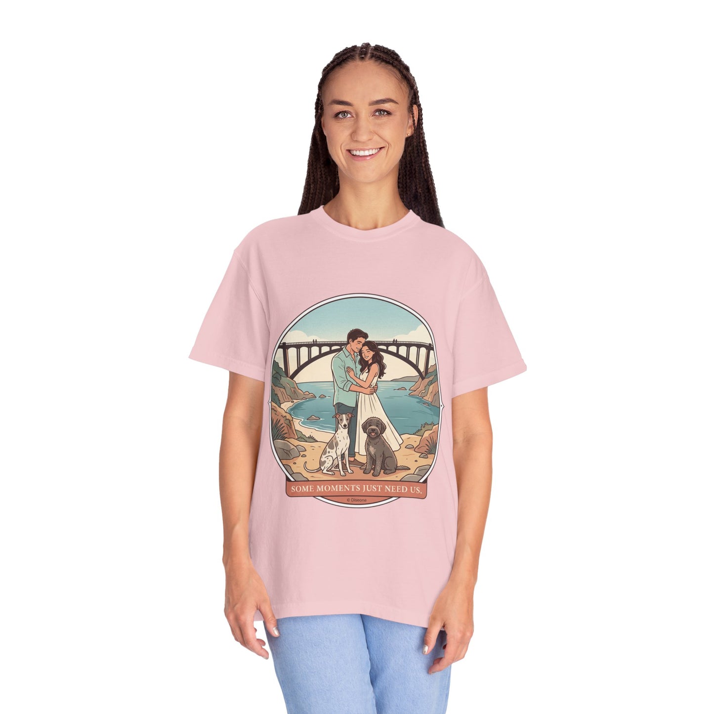 T-Shirt — Romantic Coastal Couples Tee “Some Moments Are Forever” with Dogs
