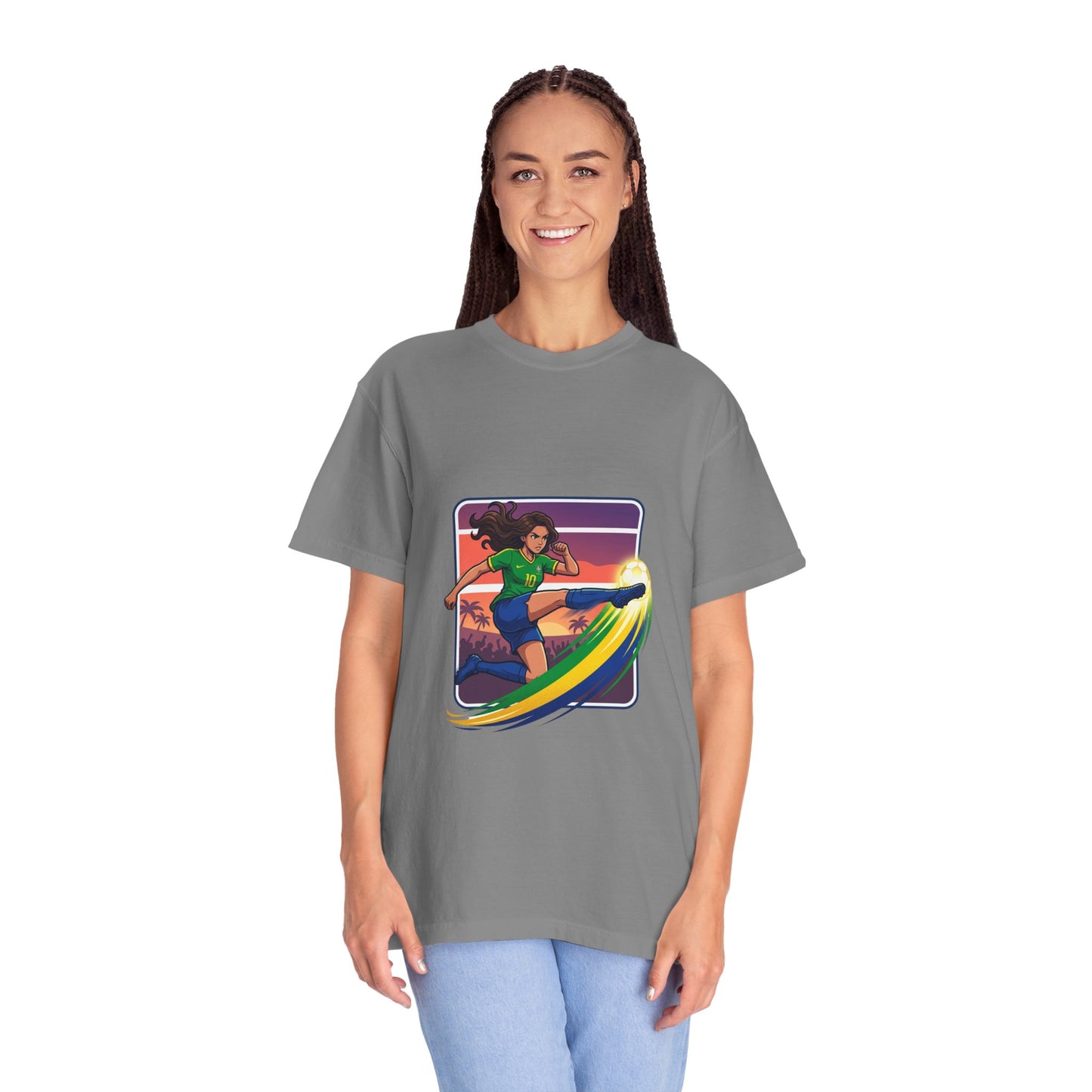 Surfing Sunset T-Shirt — Girl Surfer Rainbow Wave Graphic Tee