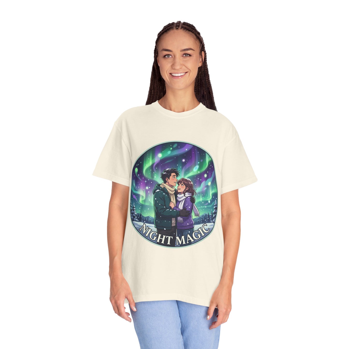 Night Magic T-Shirt — Northern Lights Couple Illustration