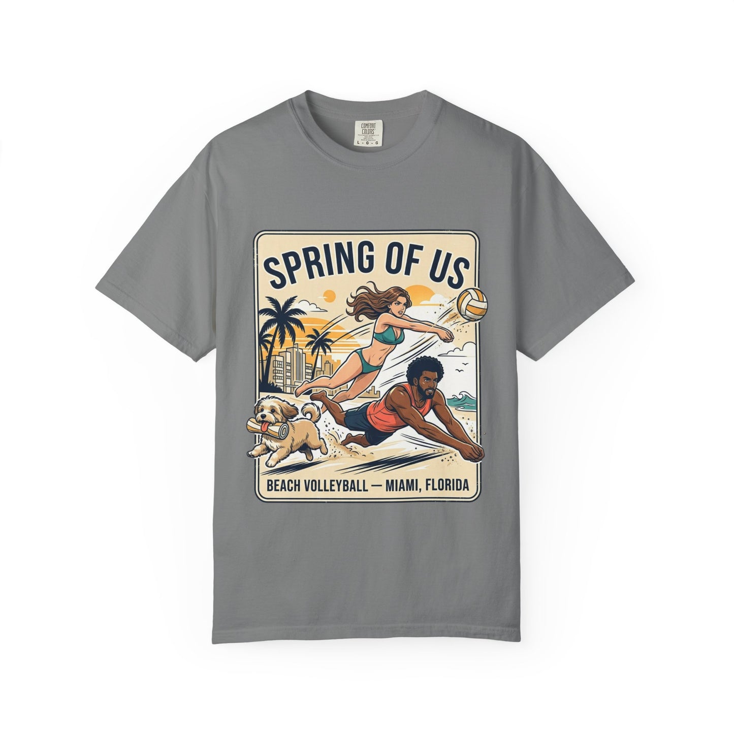 Spring of Us Beach Volleyball T-Shirt — Miami, Florida Retro Sun & Palm Tee