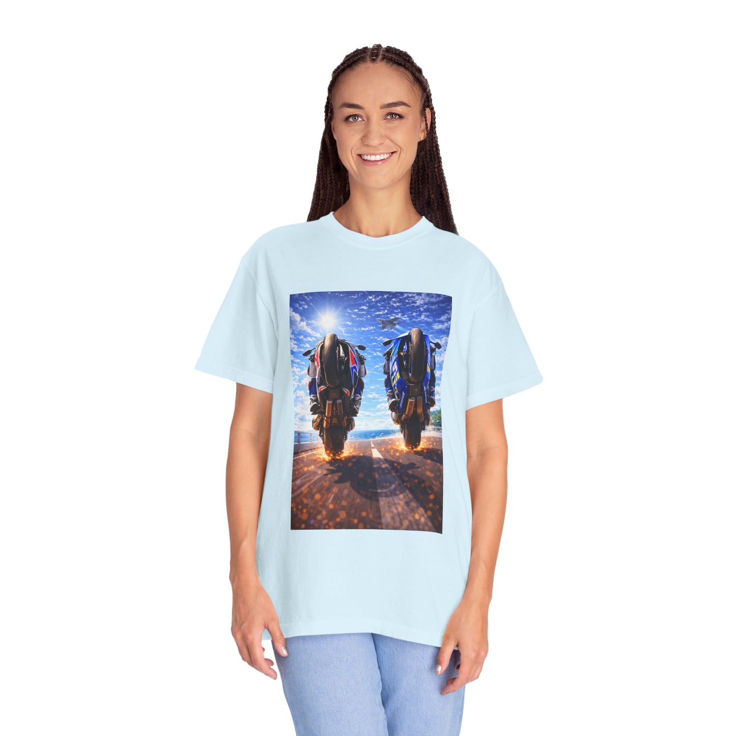 Motorcycle Sunset T-Shirt — Two Bikes Riding Into the Horizon