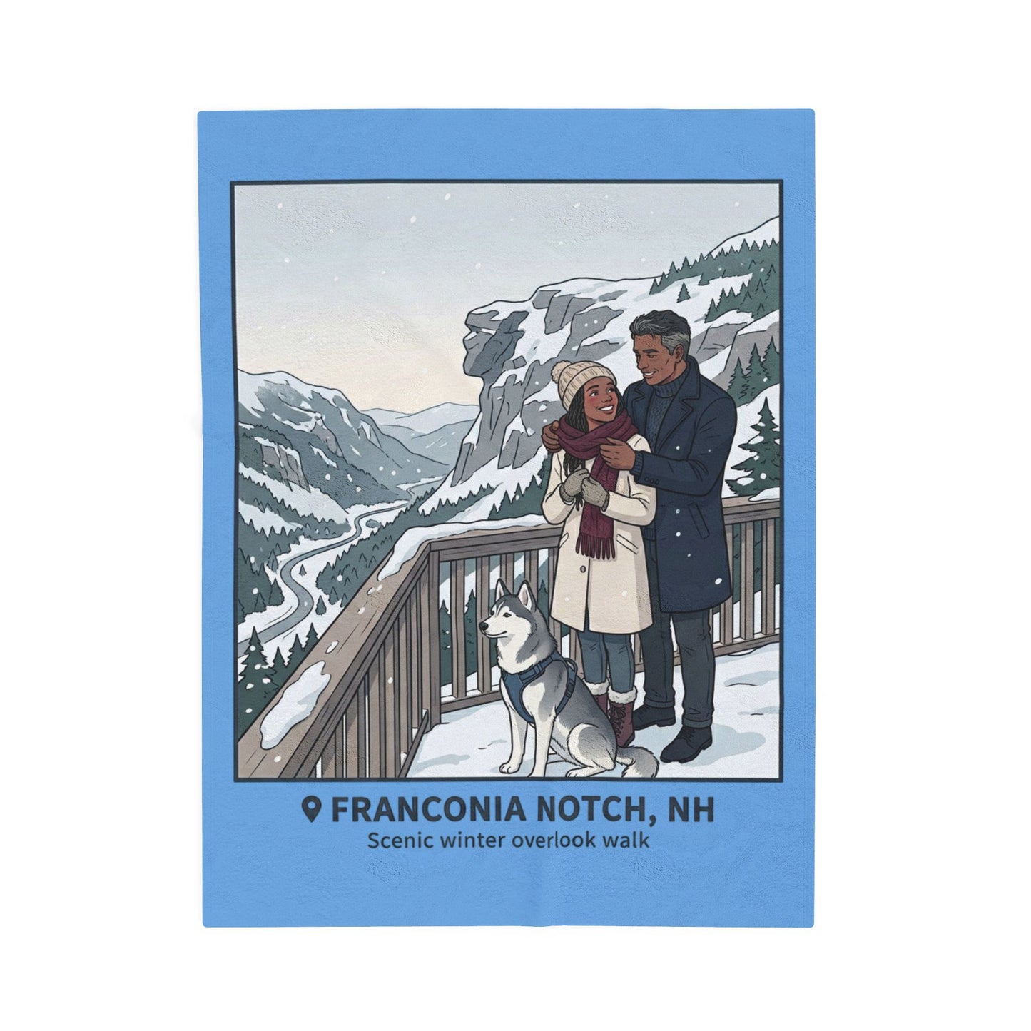 Franconia Notch NH Scenic Winter Plush Blanket — Couples & Husky Snowview Throw