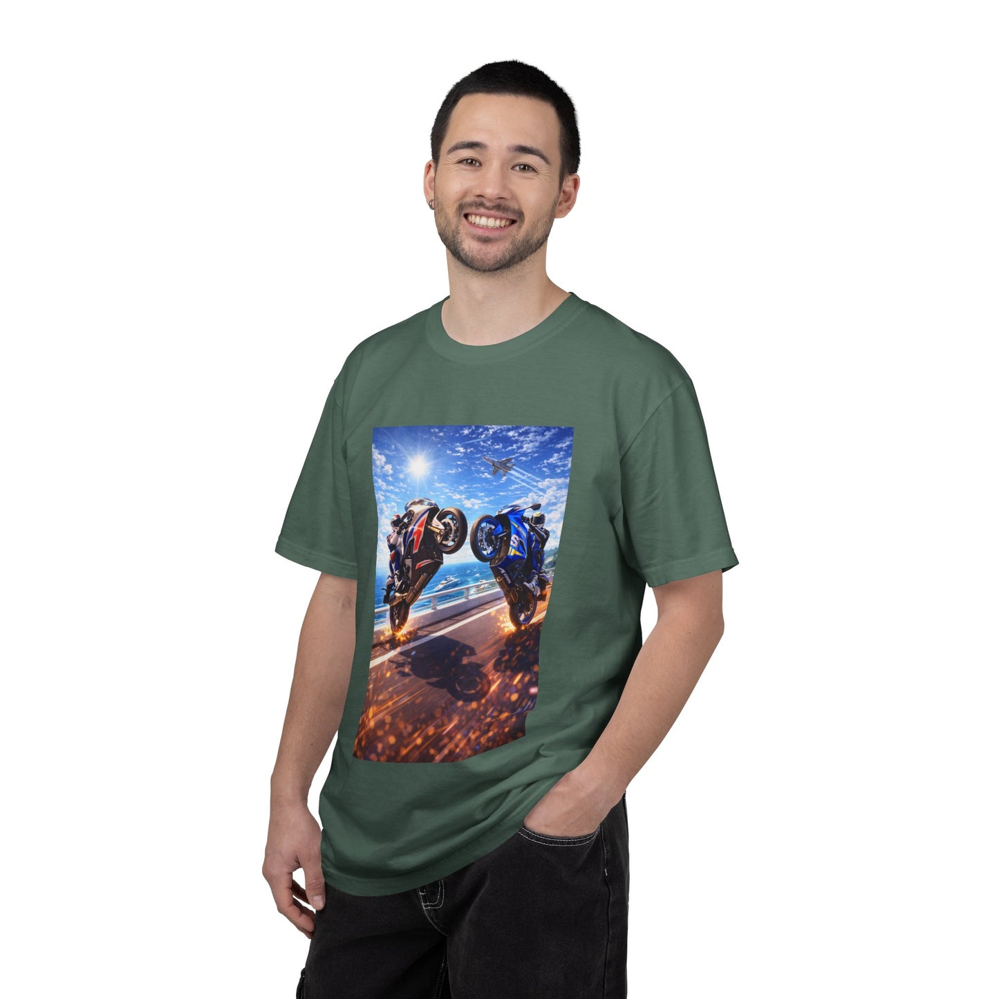 Stunt Riders Motorcycle T-Shirt — Two Bike Wheelie Racing Graphic Tee