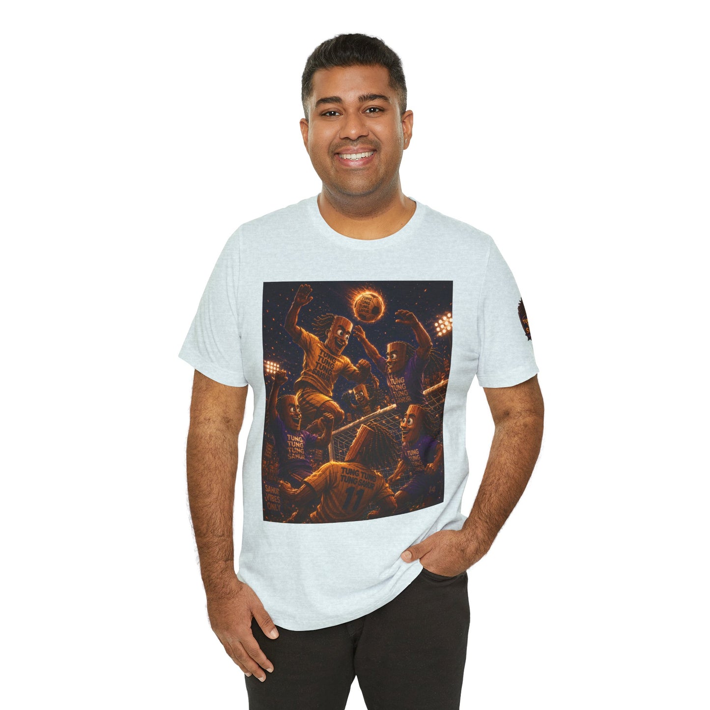Tung Tung Tung Sahur Header Goal Soccer Action Graphic Tee — Team Court Night Design