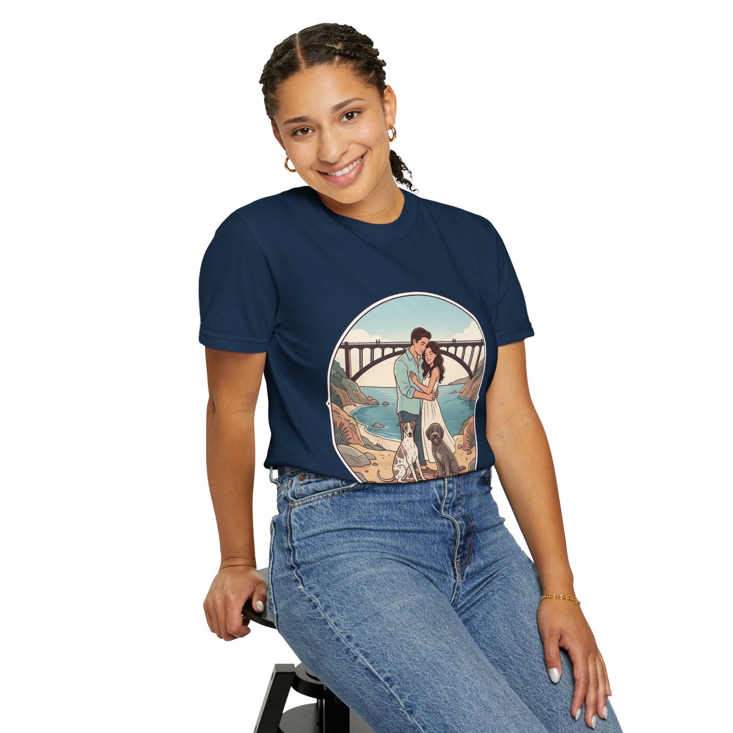T-Shirt — Romantic Coastal Couples Tee “Some Moments Are Forever” with Dogs