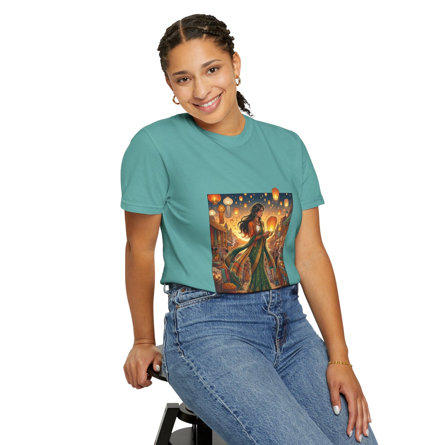 Diwali Lantern Festival T-Shirt — Indian Dancer with Floating Sky Lanterns
