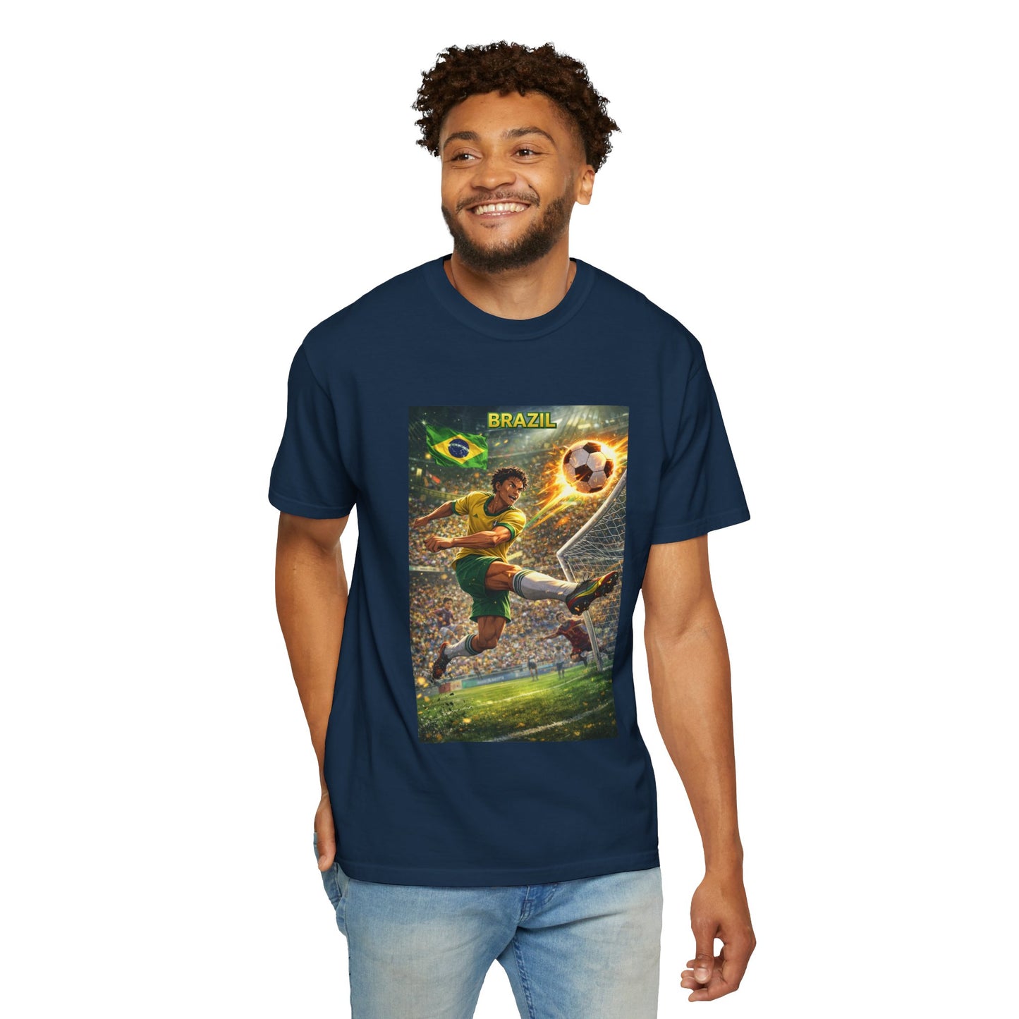 Brazil Soccer T-Shirt – Vintage Player Kick Graphic (Brazil)
