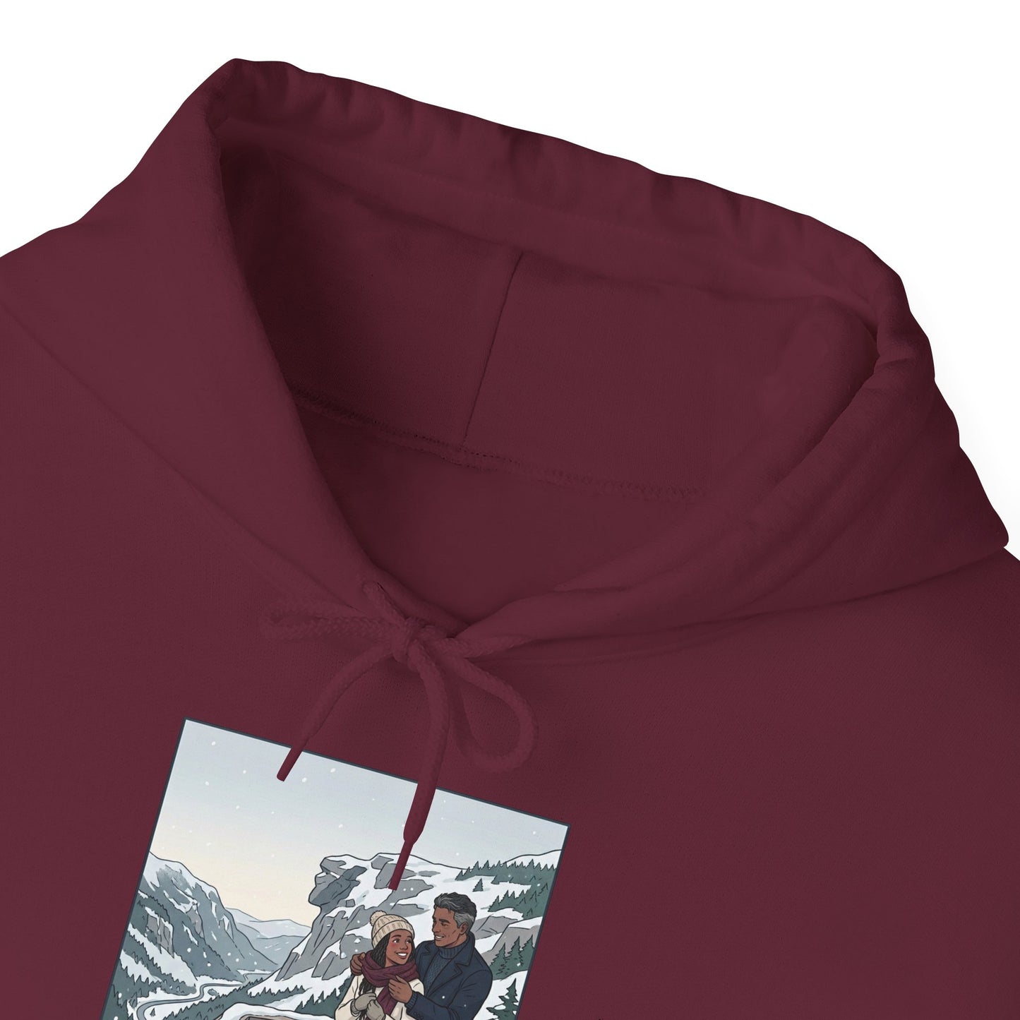 Winter Couple Photo Hoodie — Vintage Alps Travel Graphic Sweatshirt