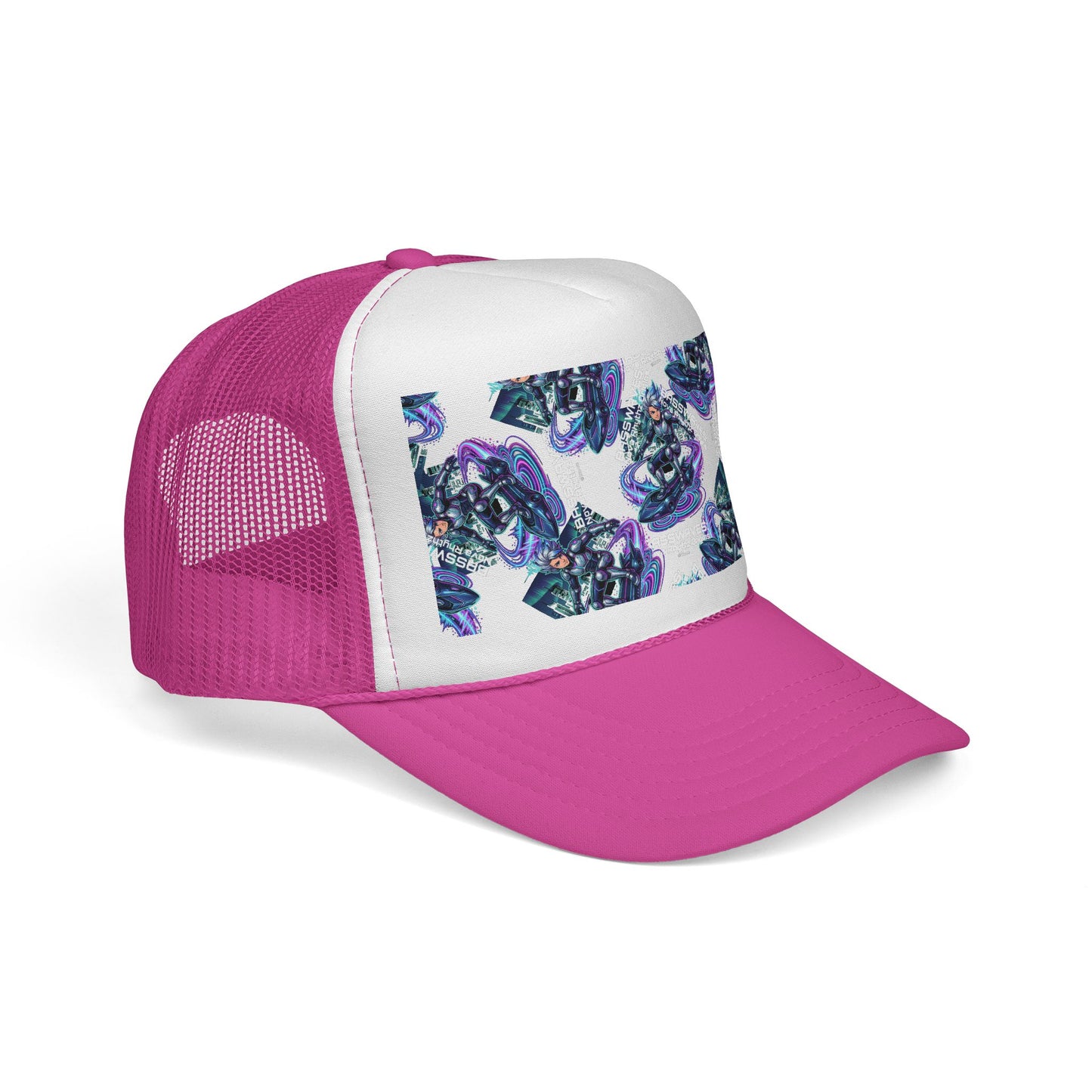 Abstract Amethyst Crystal Trucker Cap — Violet Geode Pattern Mesh Hat