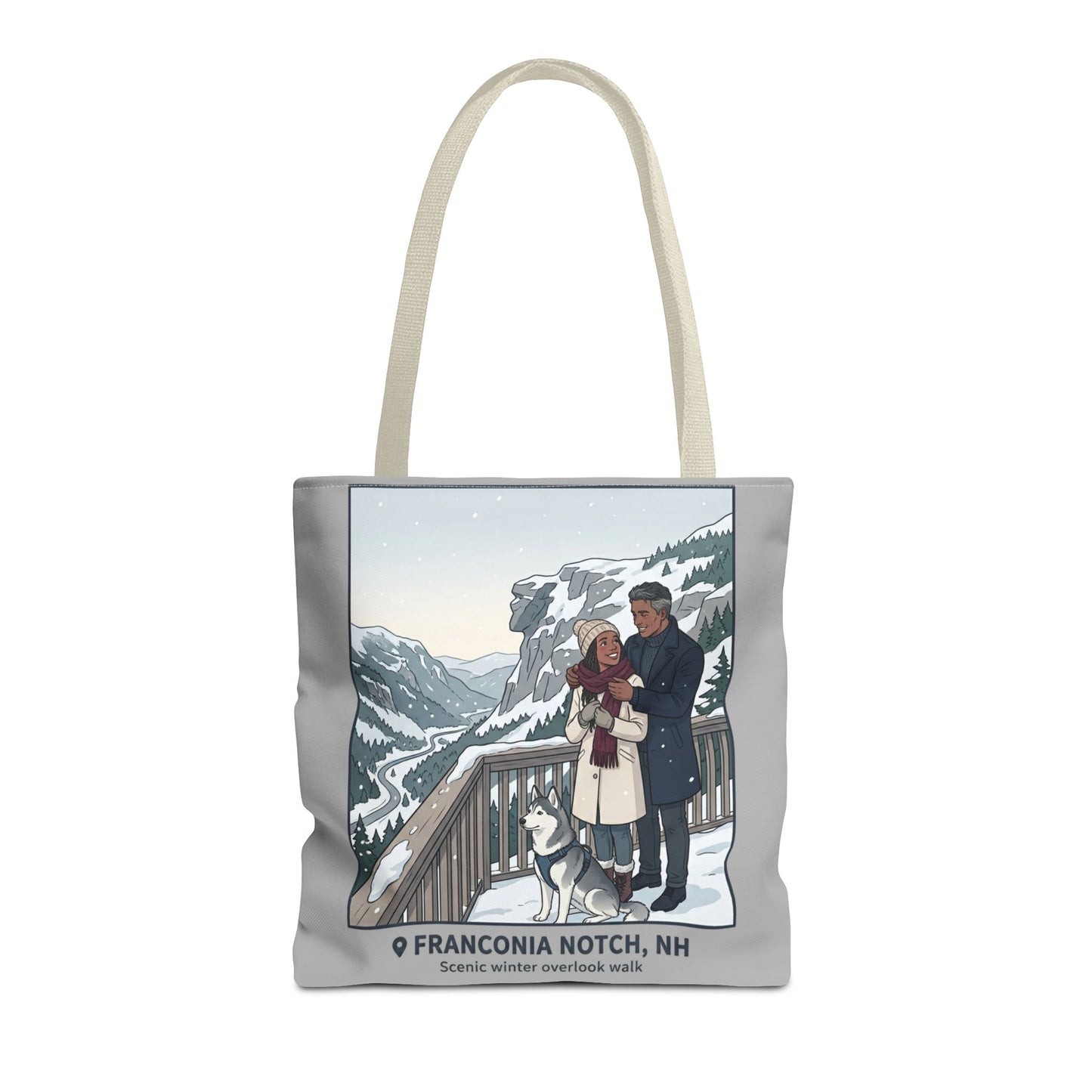 Franconia Notch Winter Couple Tote Bag — Scenic New Hampshire Snowy Overlook Tote