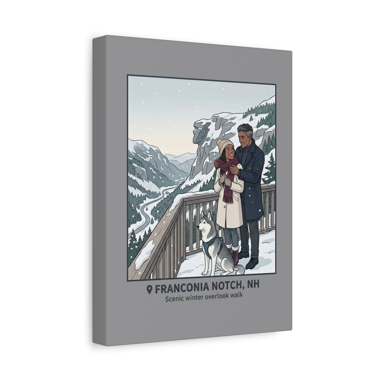 Franconia Notch Winter Couple Canvas Wall Art — Scenic New Hampshire Snowy Overlook Print