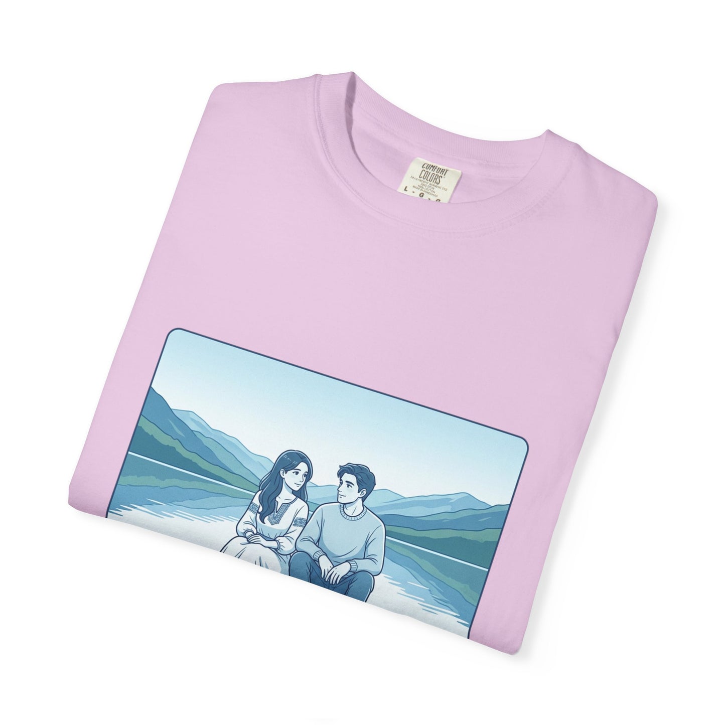 Peaceful Moments Tee — Couple Sitting by Lake Graphic T-Shirt