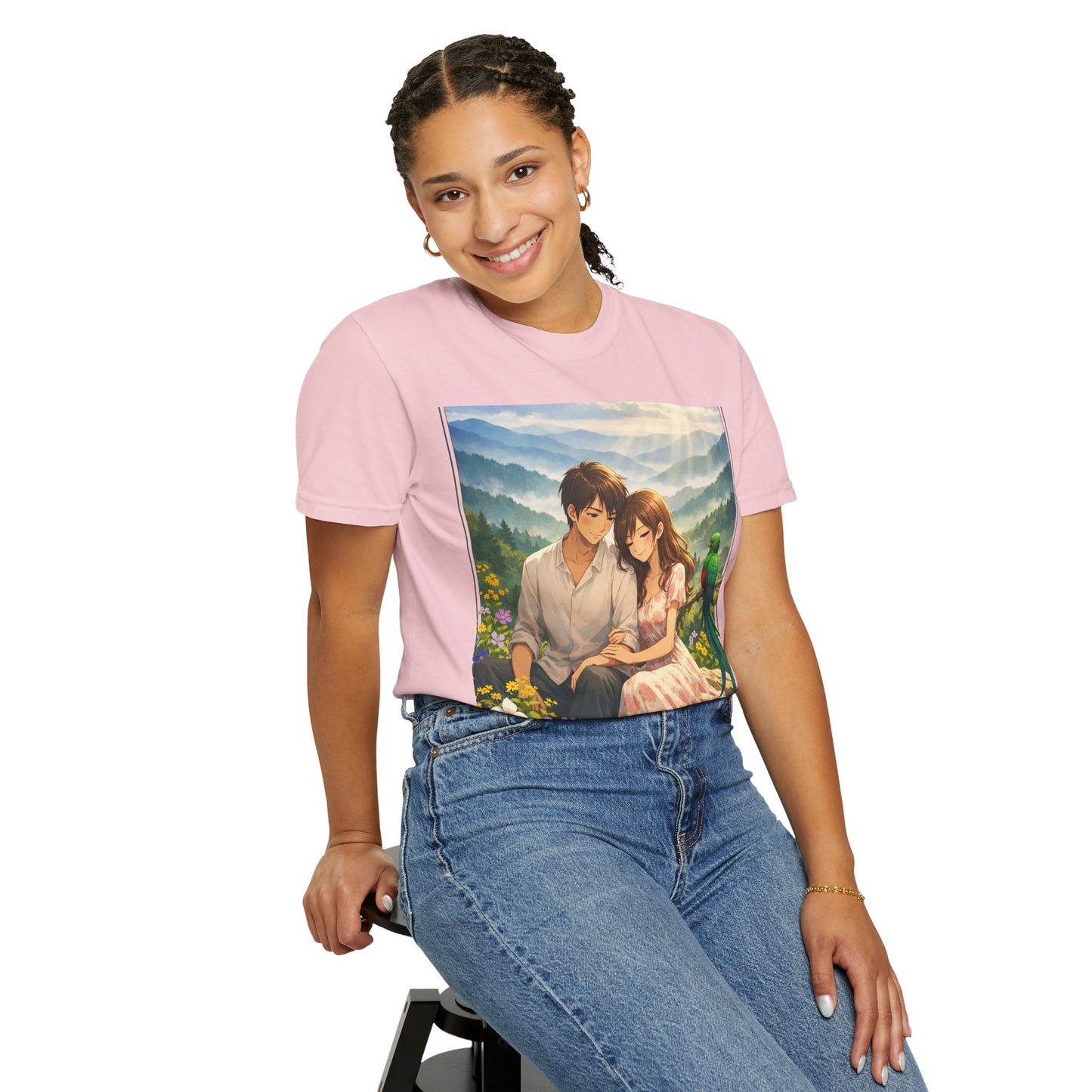 Romantic Anime Couple T-Shirt — Sunset Meadow Illustration