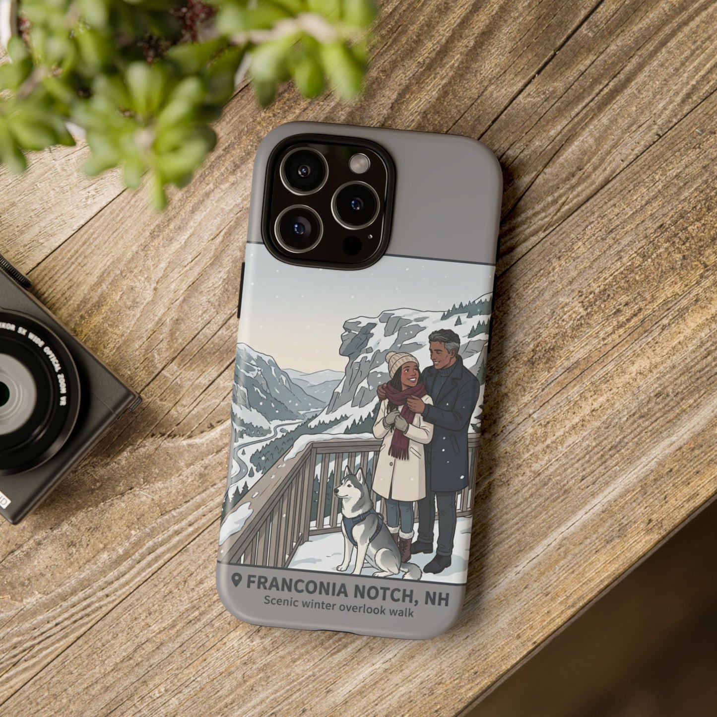 Winter Scenic Phone Case — Franconia Notch NH Couples & Husky Design