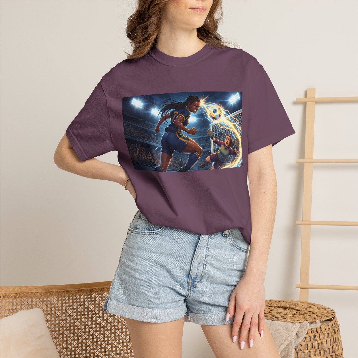 Soccer Duel Graphic T-Shirt — Futuristic Goalkeeper vs Striker Stadium Print
