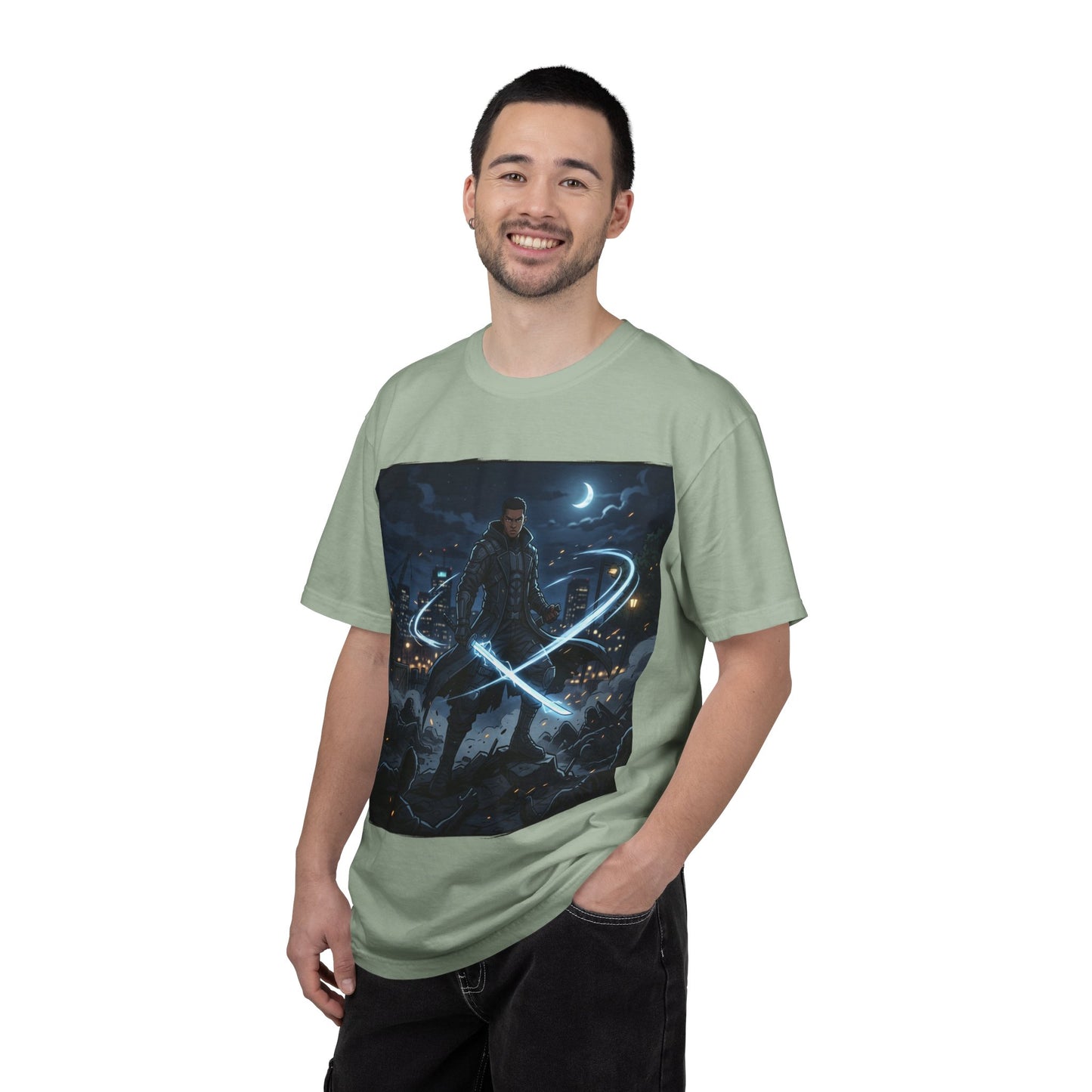 Urban Night Warrior T-Shirt — Neon Samurai Cityscape