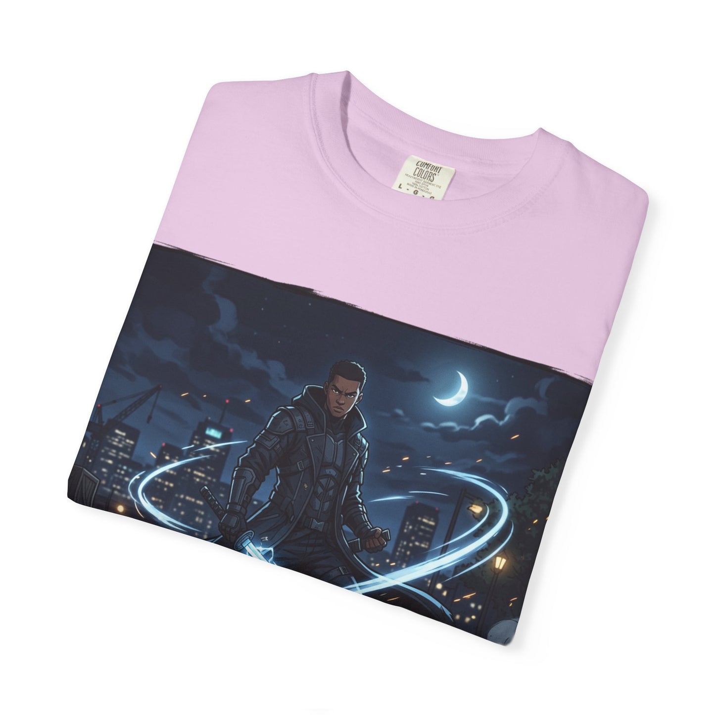 Urban Night Warrior T-Shirt — Neon Samurai Cityscape