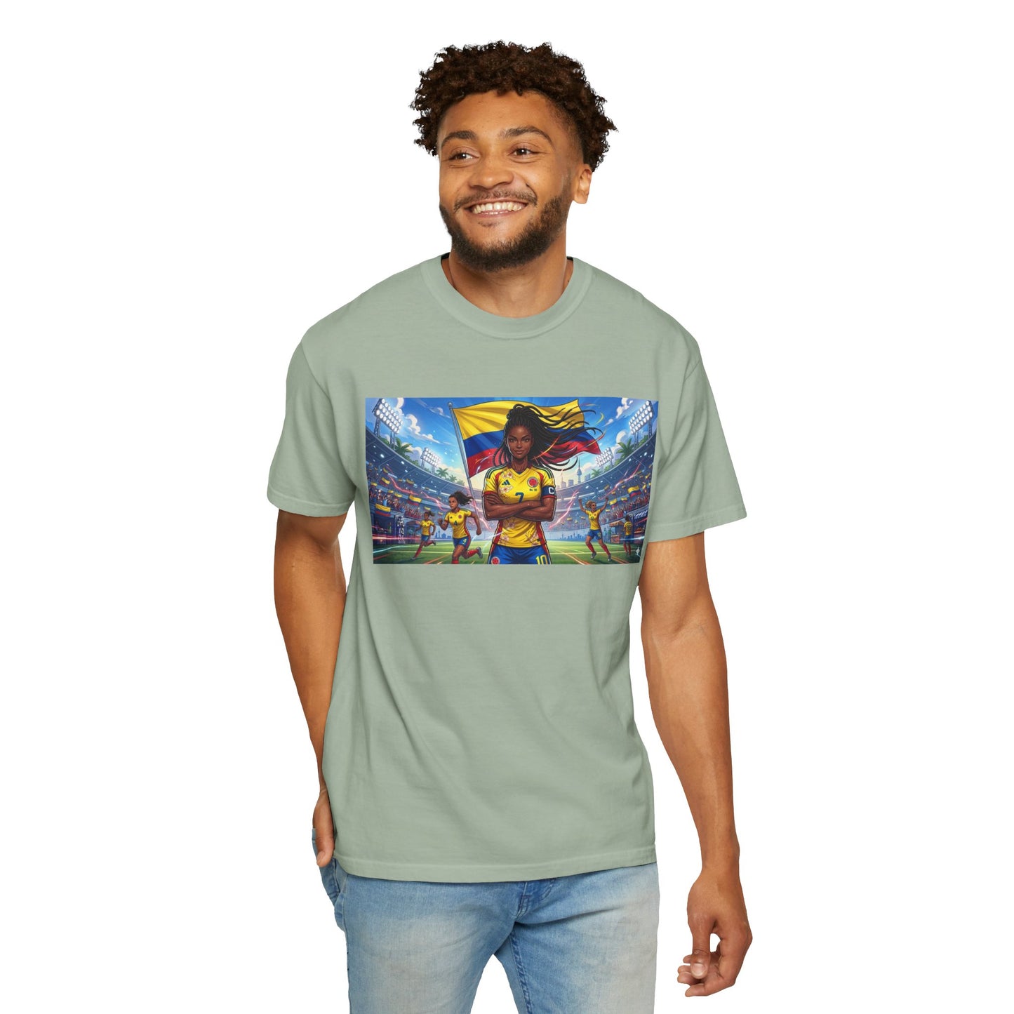 Soccer Champion Graphic T-Shirt — Woman Goalkeeper Stadium Art