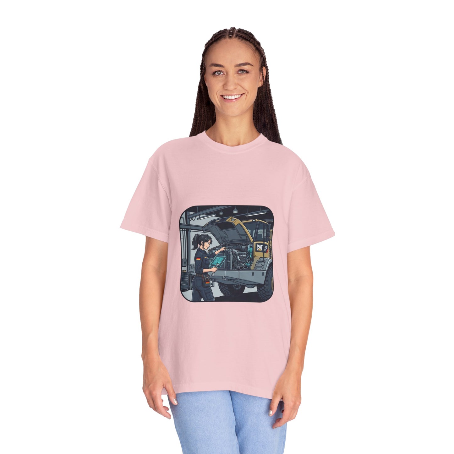 Mechanic Garage Scene T-Shirt — Vintage Truck Repair Illustration