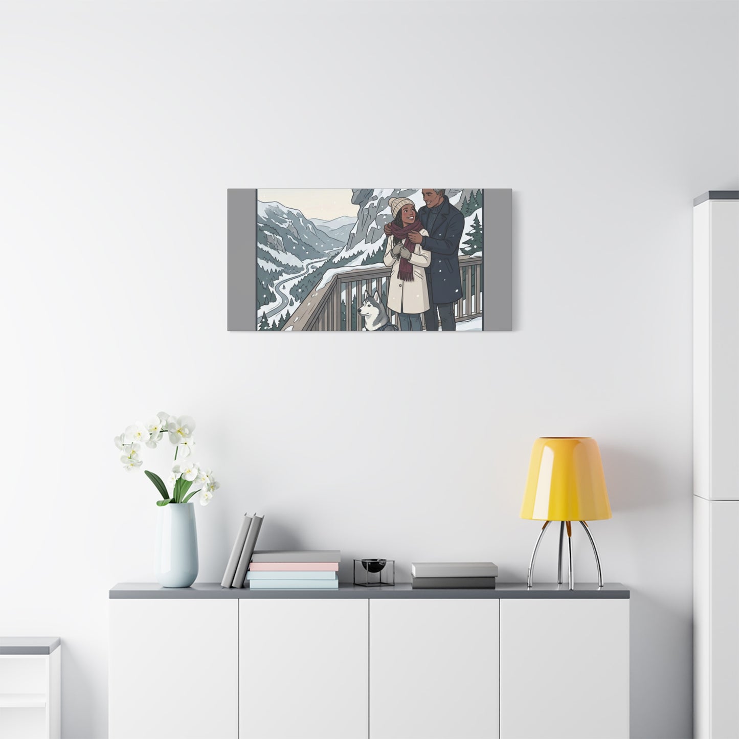Franconia Notch Winter Couple Canvas Wall Art — Scenic New Hampshire Snowy Overlook Print