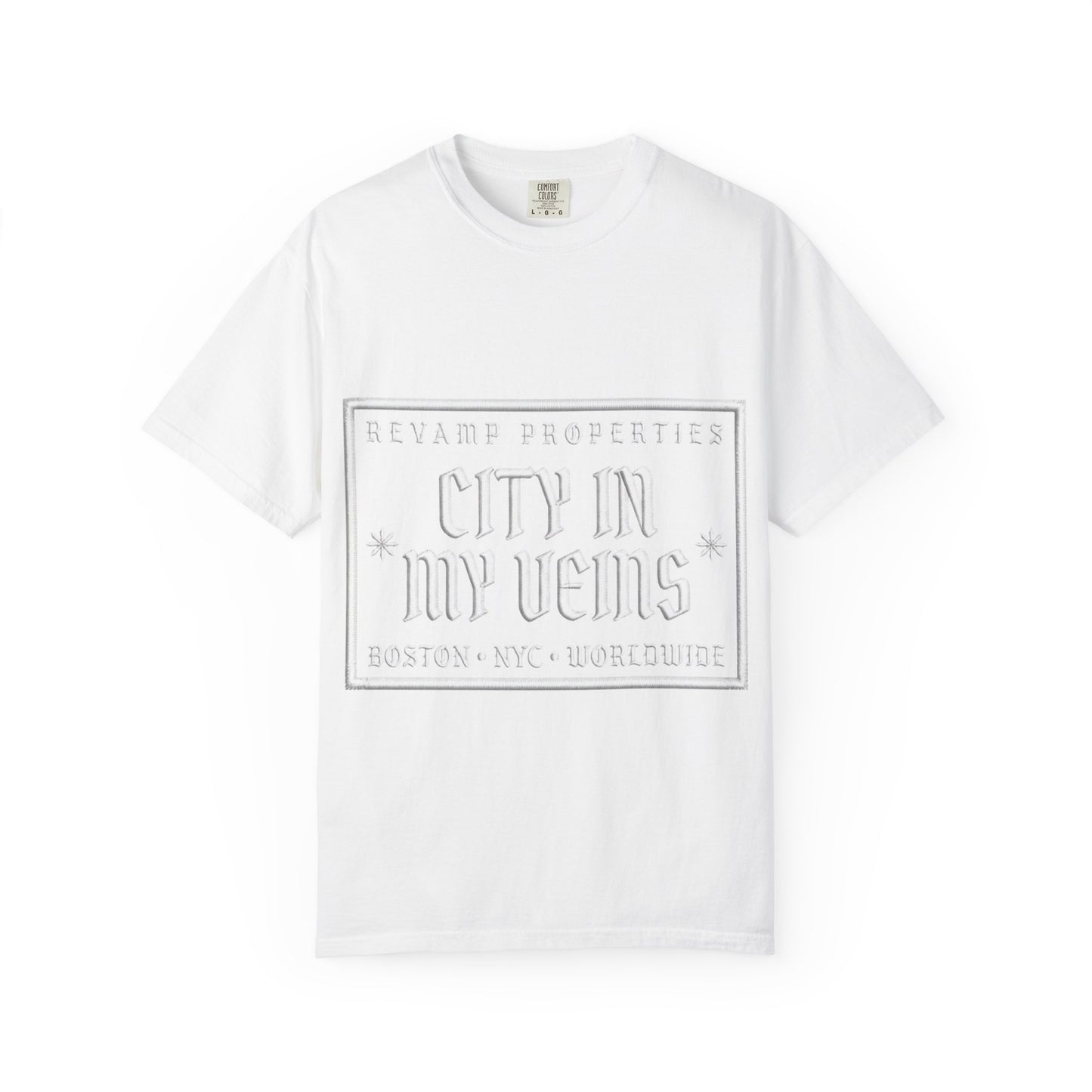 City In My Veins T‑Shirt — Vintage Cityscape Tee (Boston • NYC • Manchester)