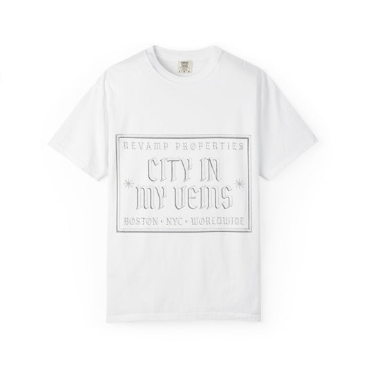 City In My Veins T‑Shirt — Vintage Cityscape Tee (Boston • NYC • Manchester)