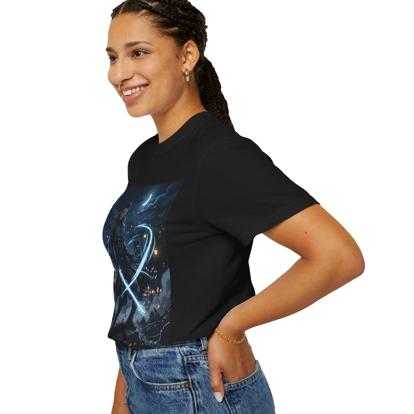 Urban Night Warrior T-Shirt — Neon Samurai Cityscape