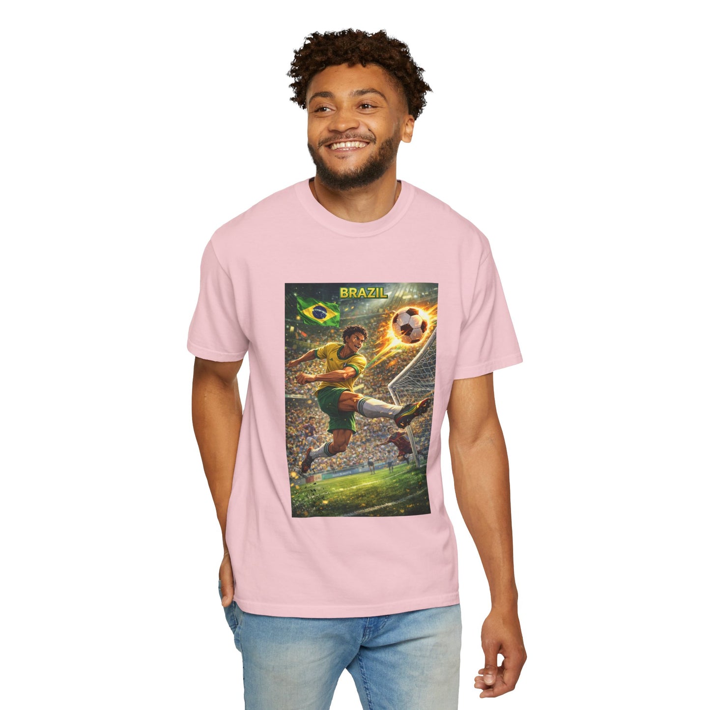 Brazil Soccer T-Shirt – Vintage Player Kick Graphic (Brazil)