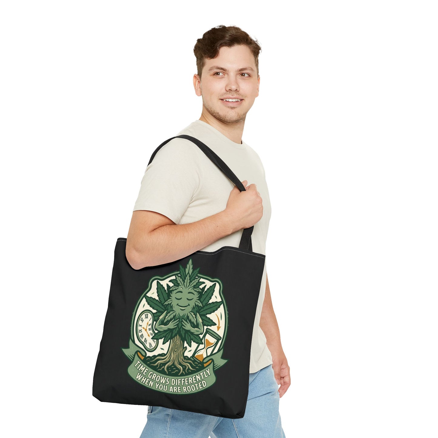 Rooted Tree Spirit Tote Bag — “Time Grows Different When You Are Rooted” Eco Tote