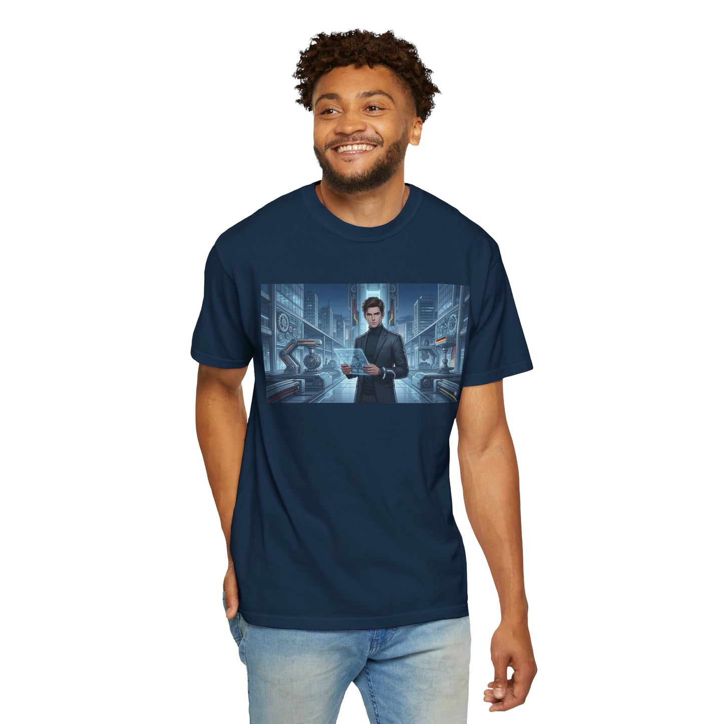 Cyberpunk Detective T-Shirt — Futuristic Noir Cityscape Graphic Tee