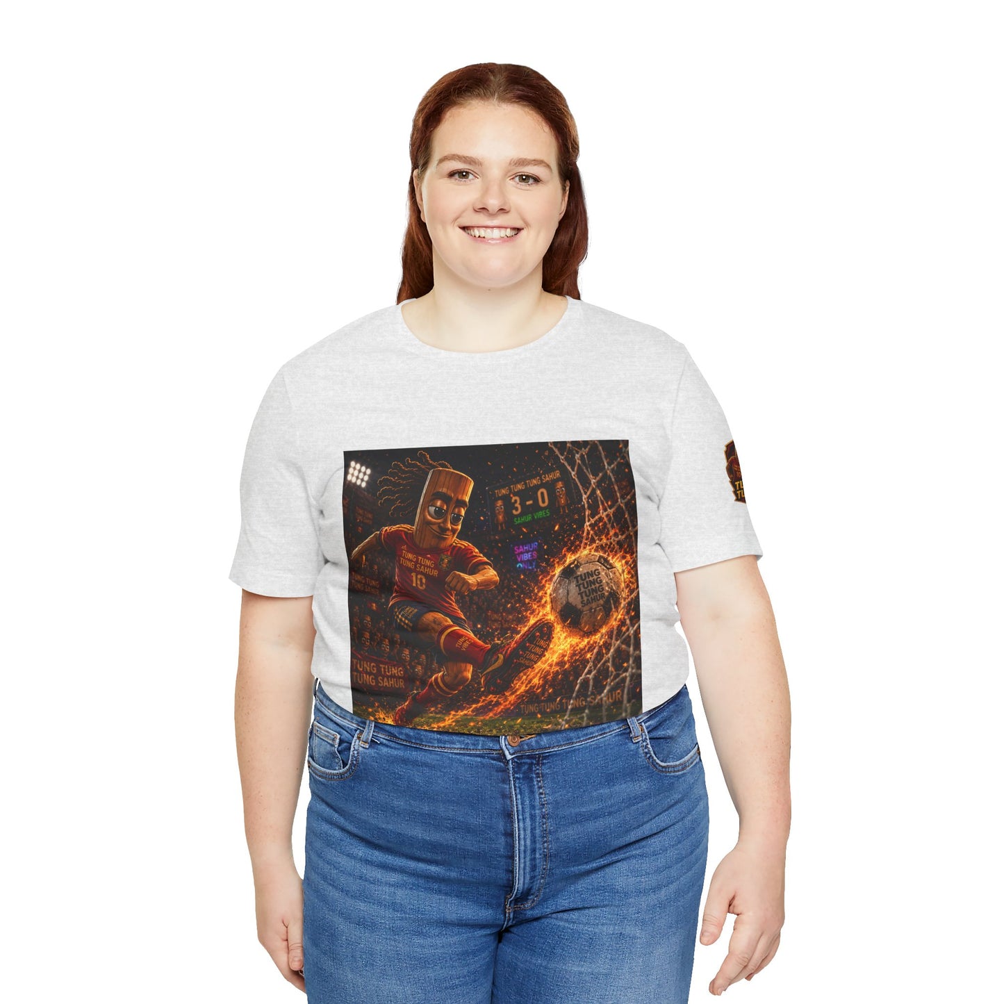 Tung Tung Tung Sahur Soccer Kick Firestorm Graphic Tee — ‘Goal’ Animated Kick Design