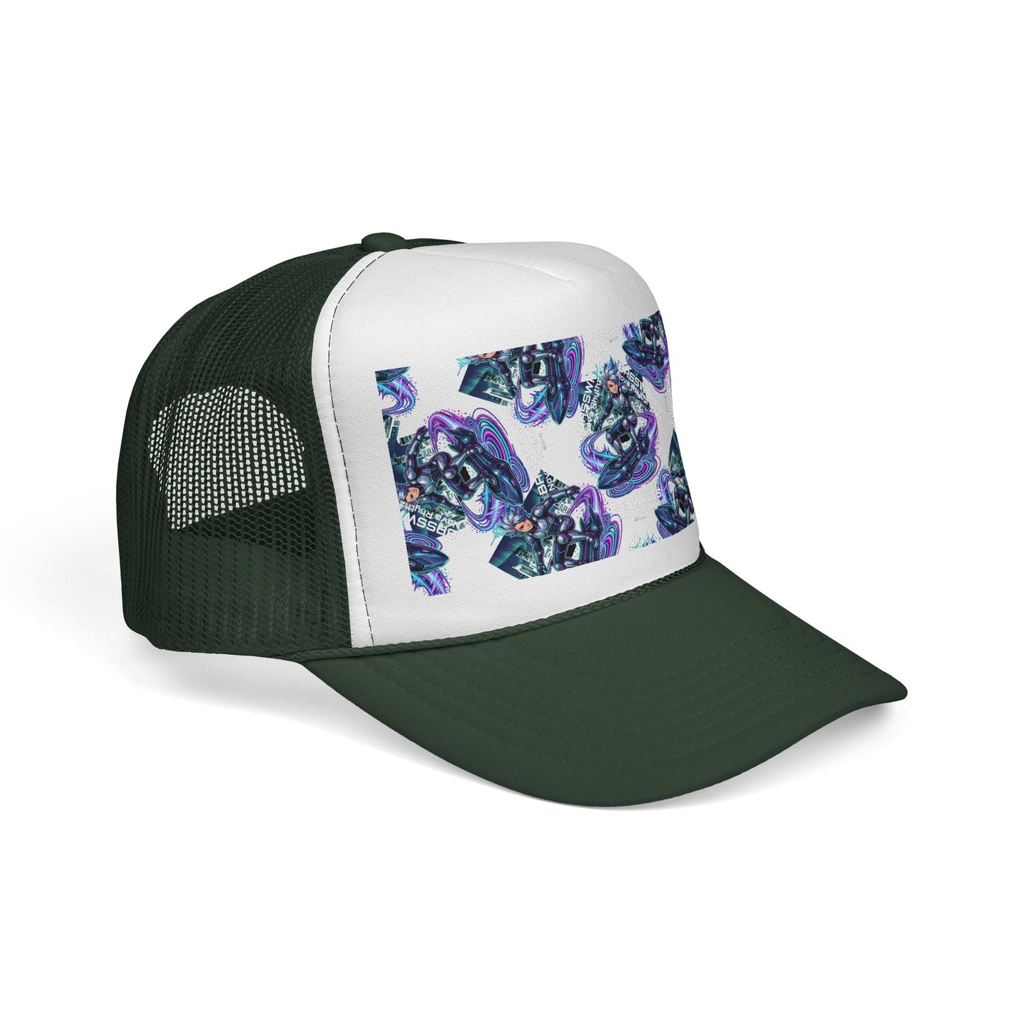 Abstract Amethyst Crystal Trucker Cap — Violet Geode Pattern Mesh Hat