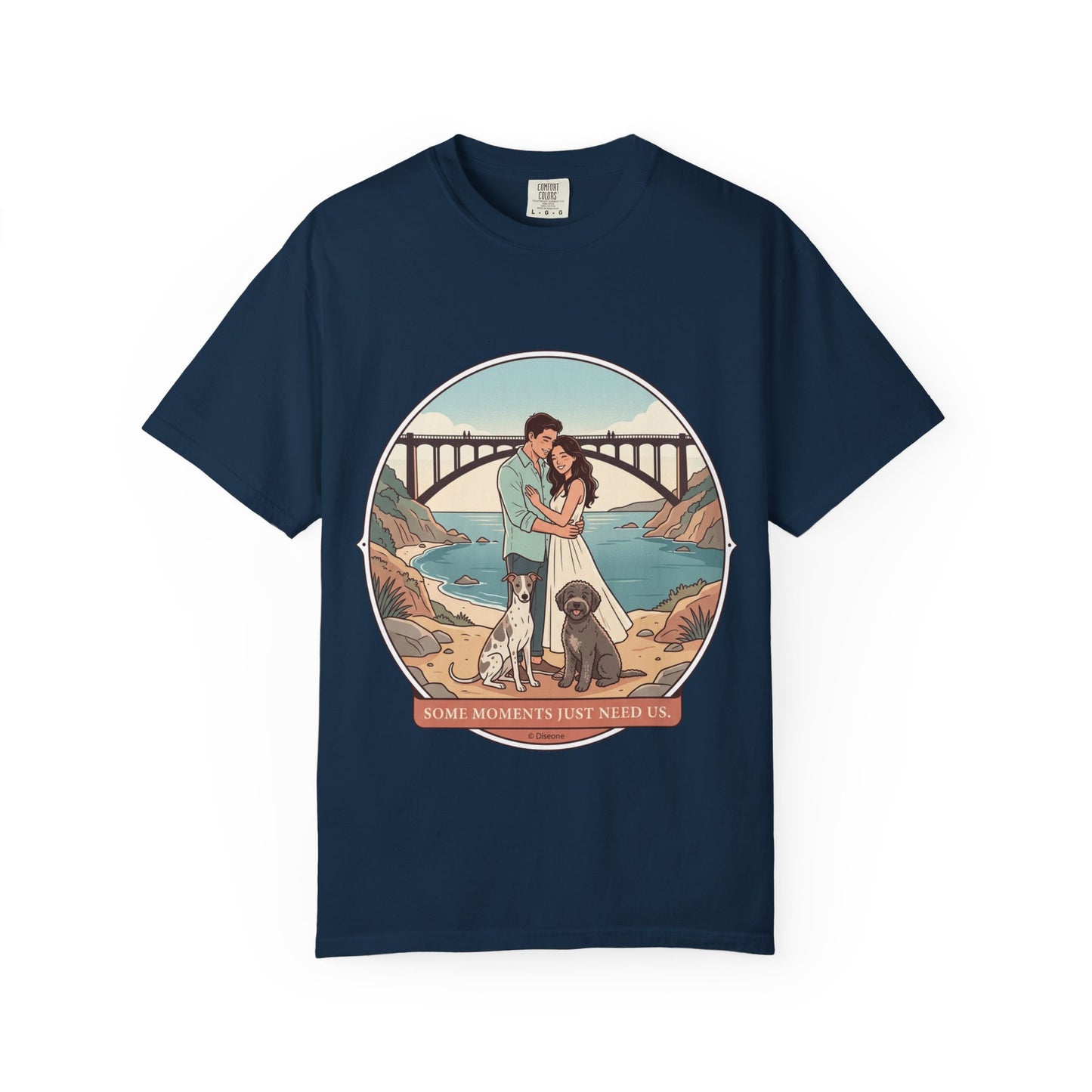 T-Shirt — Romantic Coastal Couples Tee “Some Moments Are Forever” with Dogs