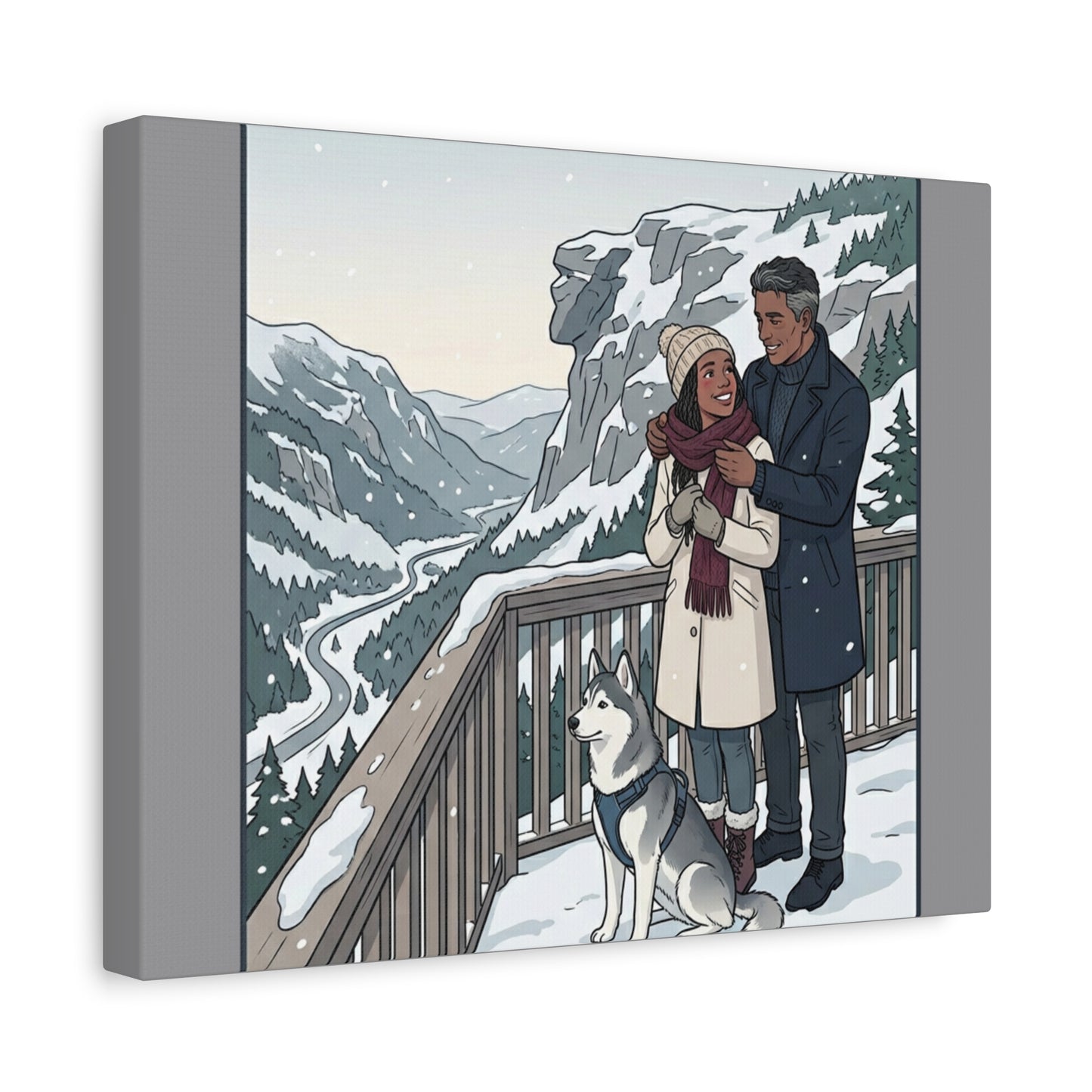 Franconia Notch Winter Couple Canvas Wall Art — Scenic New Hampshire Snowy Overlook Print