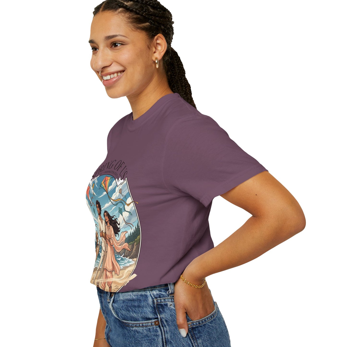 Spring of Us T-Shirt — Romantic Beach Couple Illustration with Dog